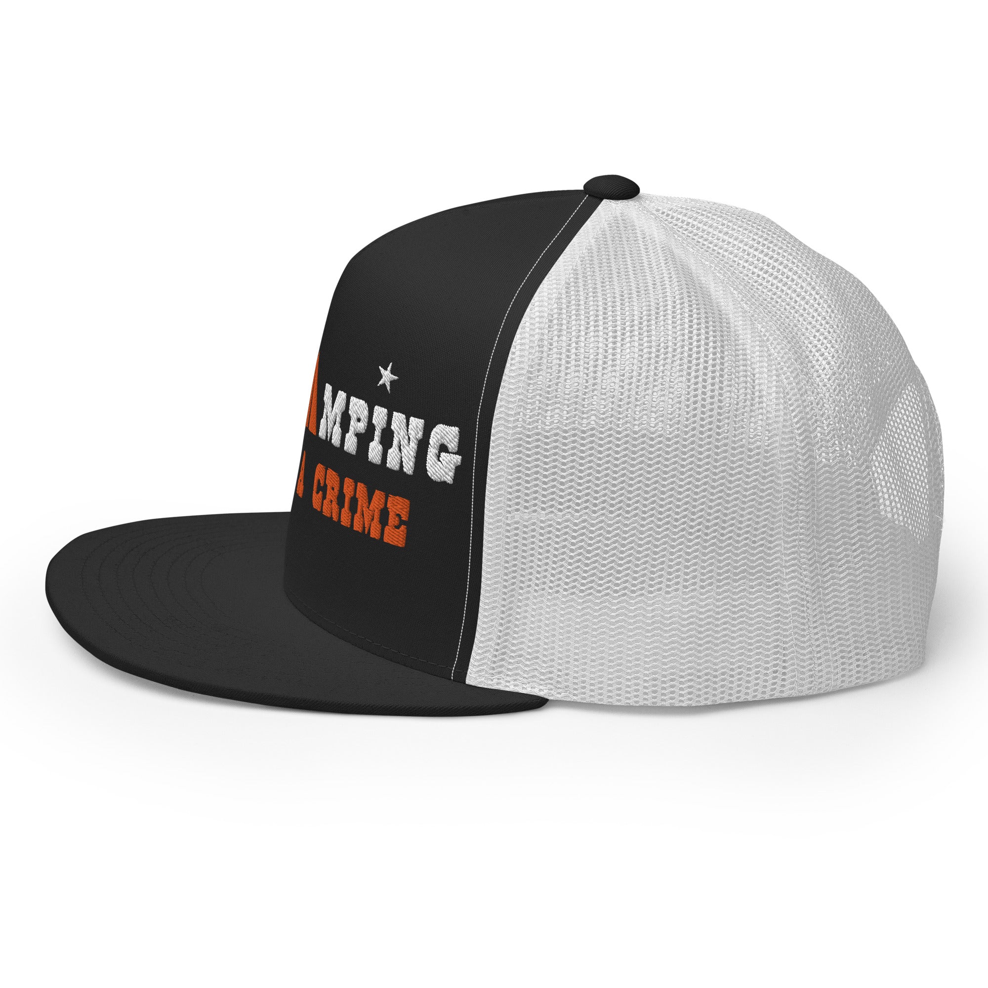 Casquette Trucker bicolore à visière plate Free camping is not a crime white/orange