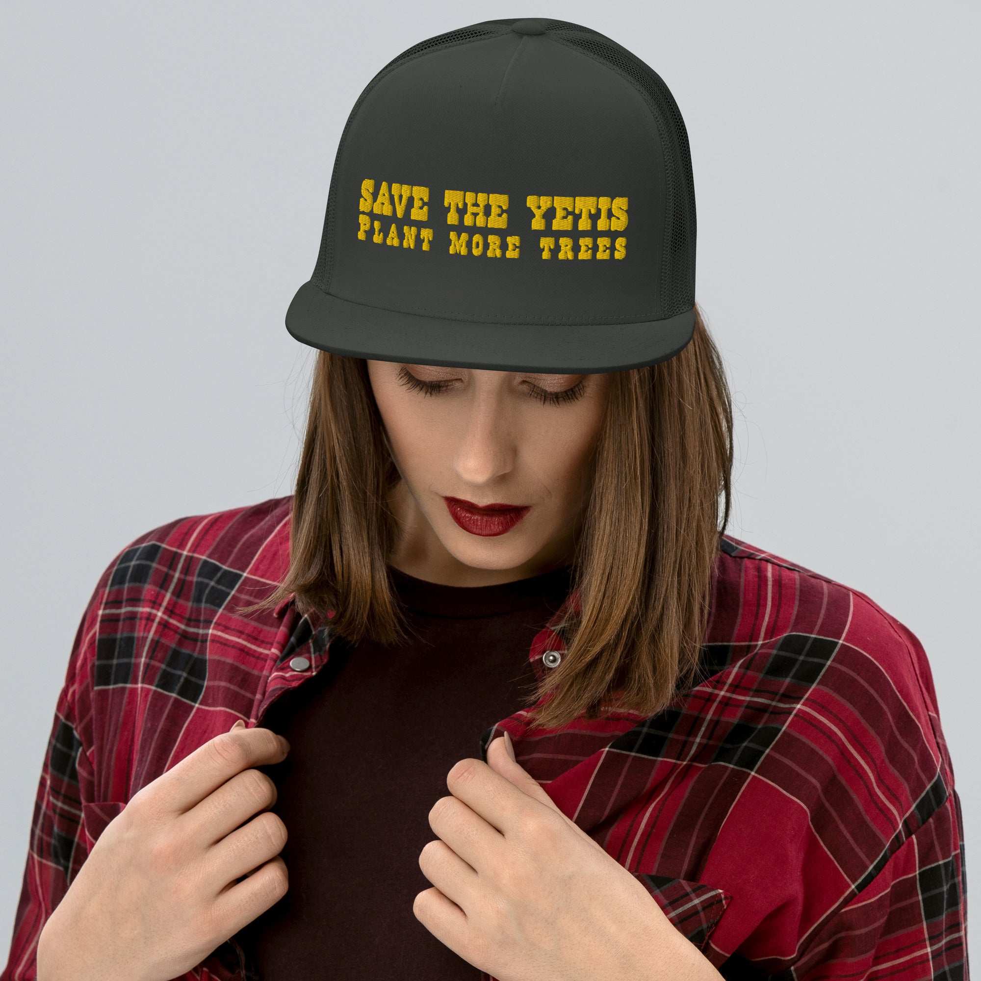 Casquette Trucker à visière plate Save the Yetis, Plant more Trees