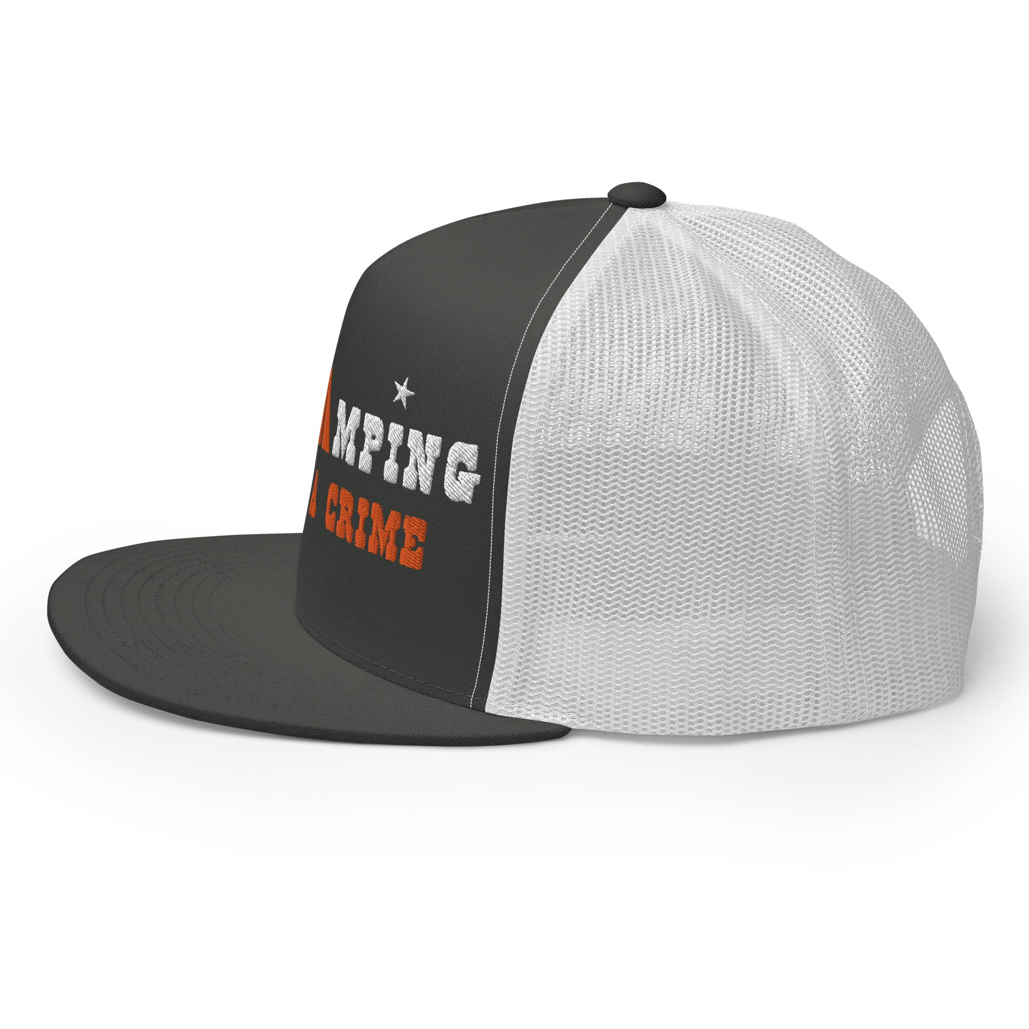 Casquette Trucker bicolore à visière plate Free camping is not a crime white/orange