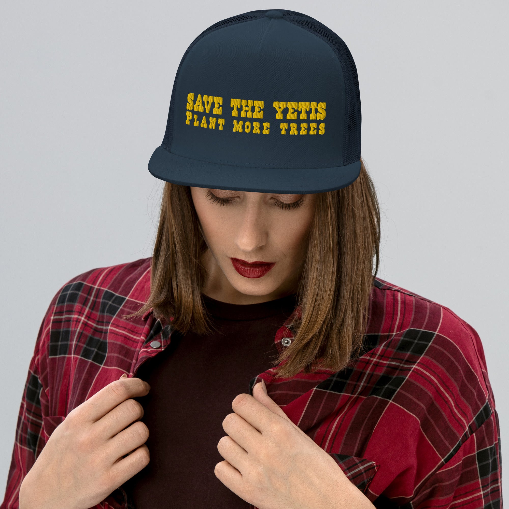 Casquette Trucker à visière plate Save the Yetis, Plant more Trees