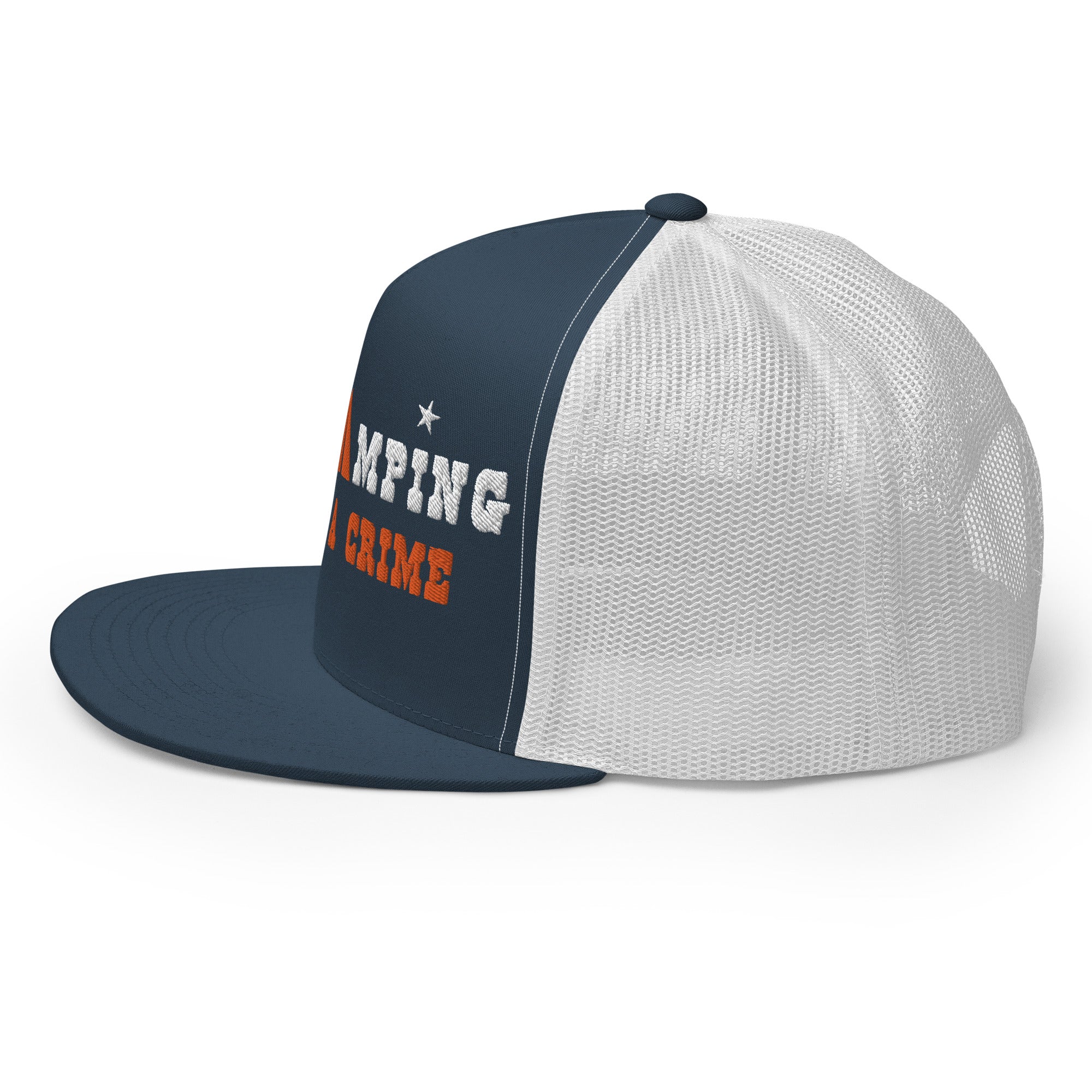 Casquette Trucker bicolore à visière plate Free camping is not a crime white/orange