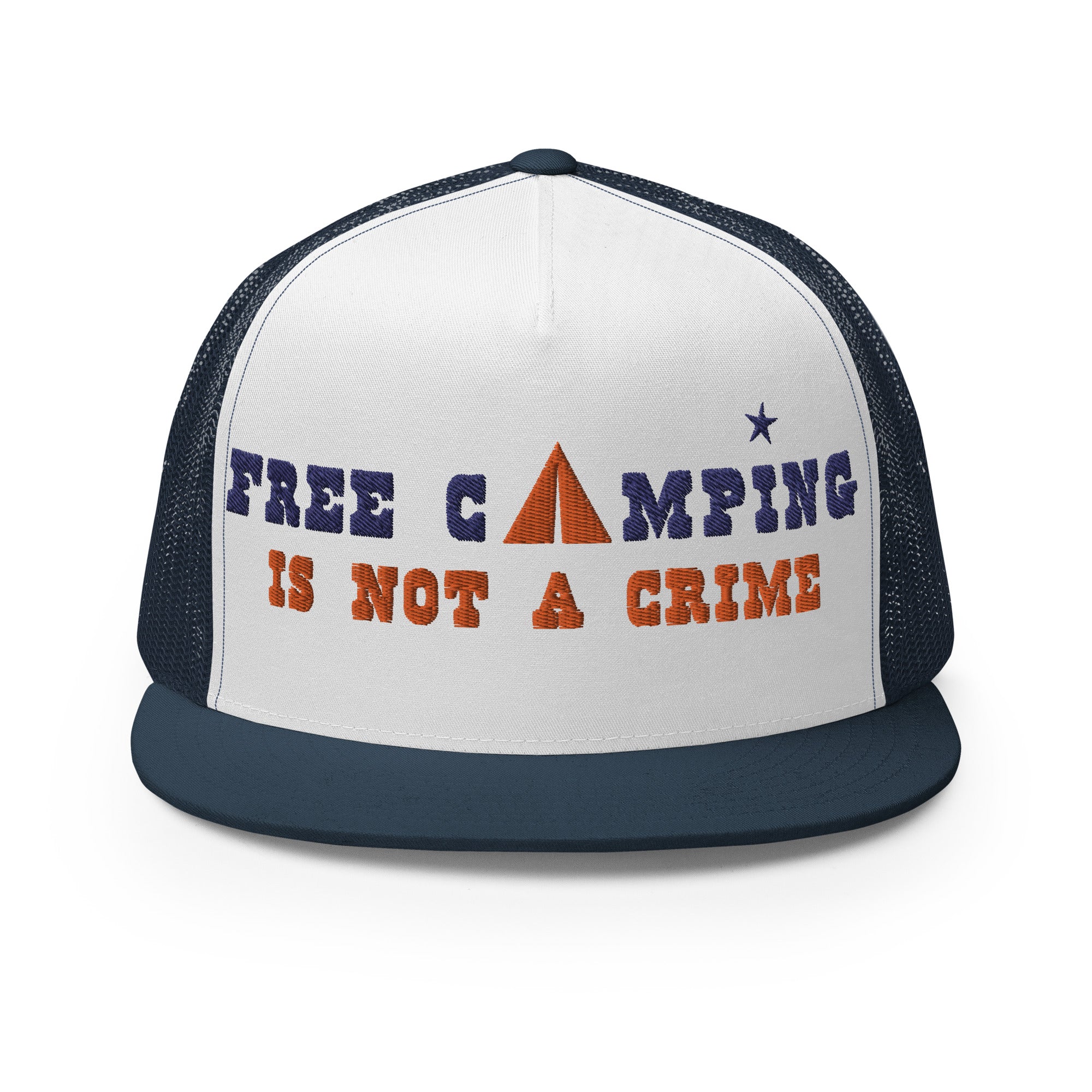 Two-Tone Trucker Cap Free camping is not a crime navy/orange