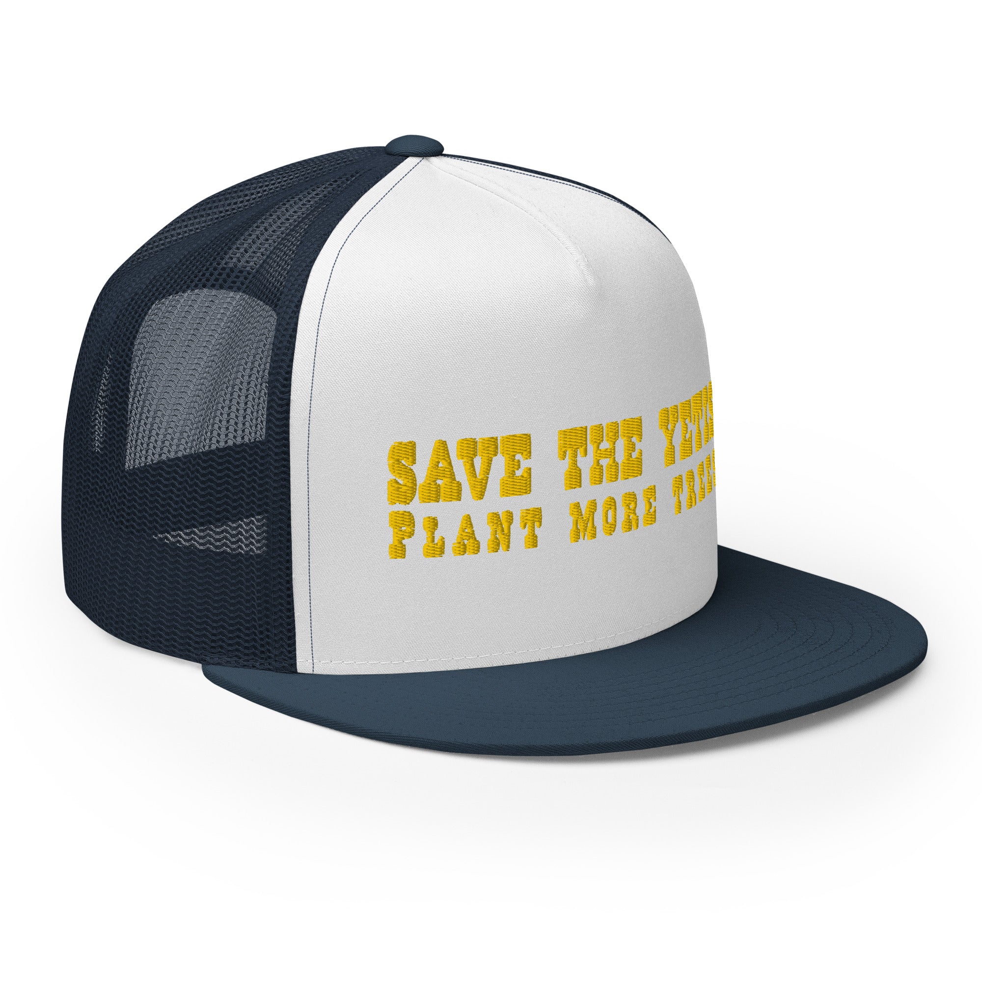 Casquette Trucker bicolore à visière plate Save the Yetis, Plant more Trees