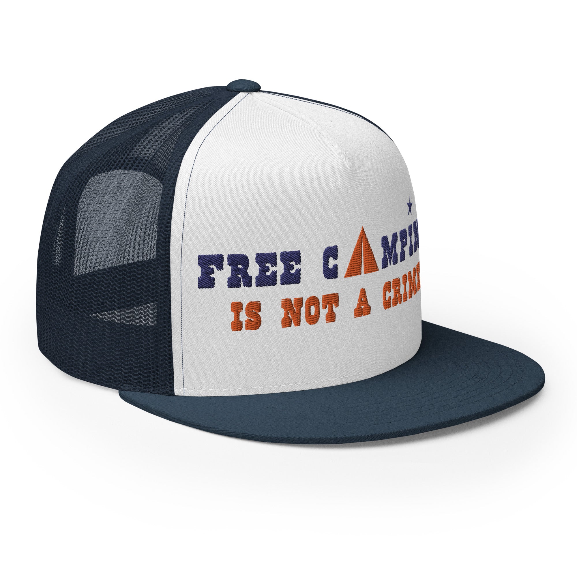 Two-Tone Trucker Cap Free camping is not a crime navy/orange