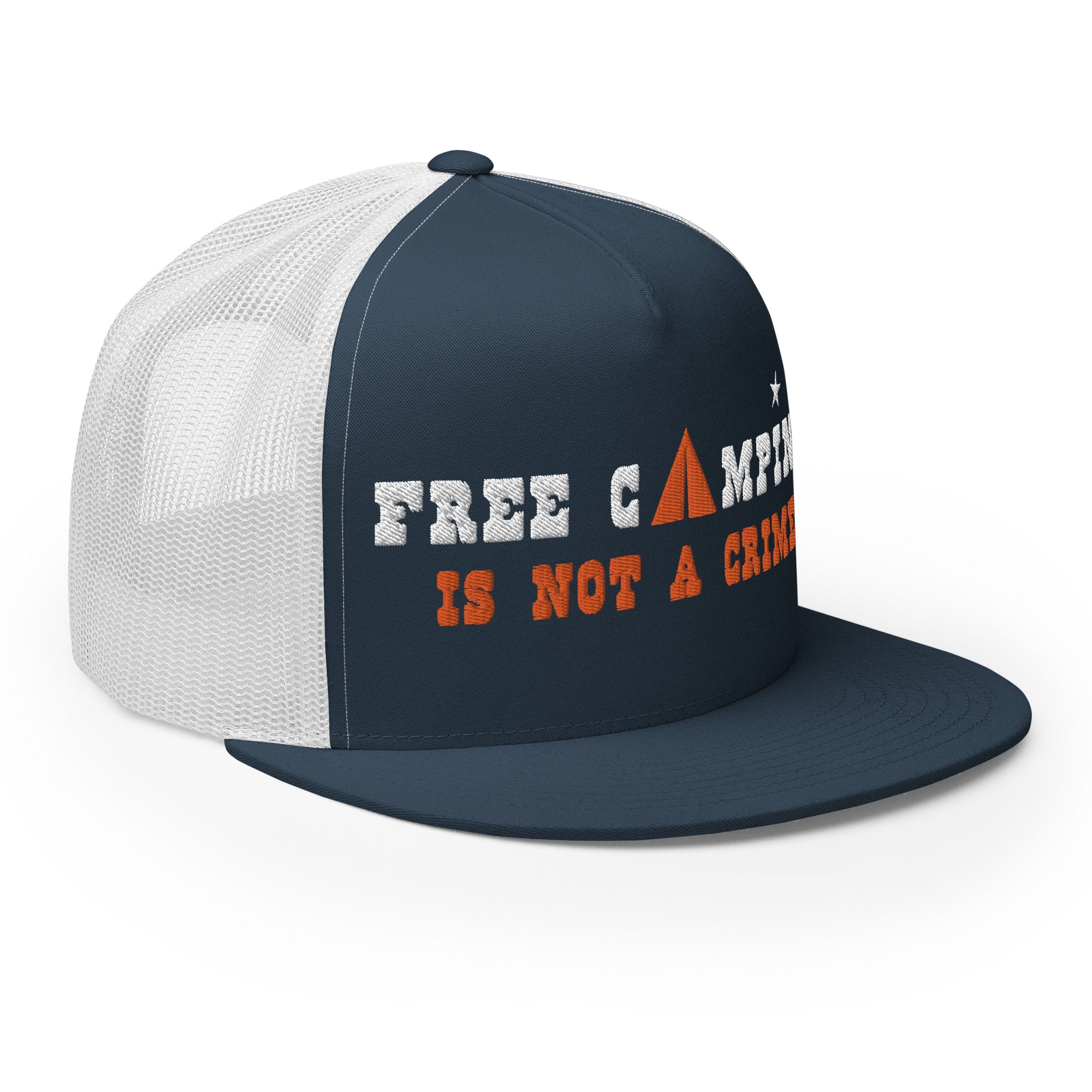 Casquette Trucker bicolore à visière plate Free camping is not a crime white/orange