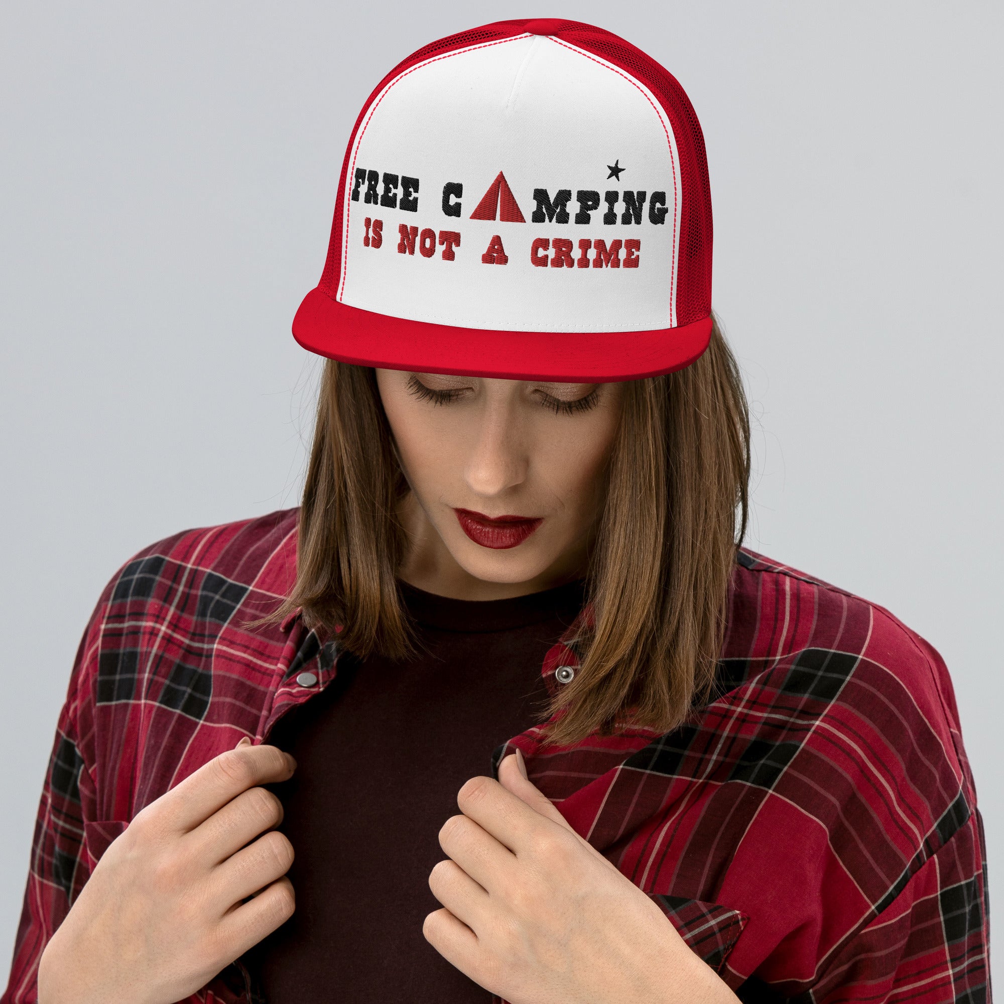 Two-Tone Trucker Cap Free camping is not a crime black/red