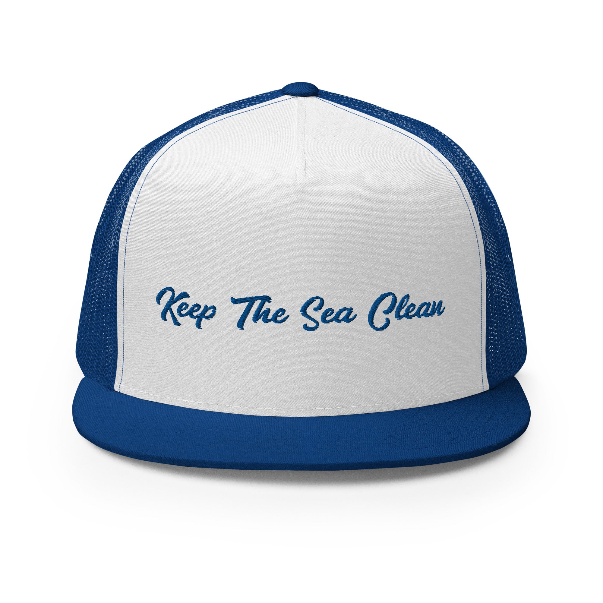 Casquette Trucker bicolore à visière plate Keep The Sea Clean Royal Blue