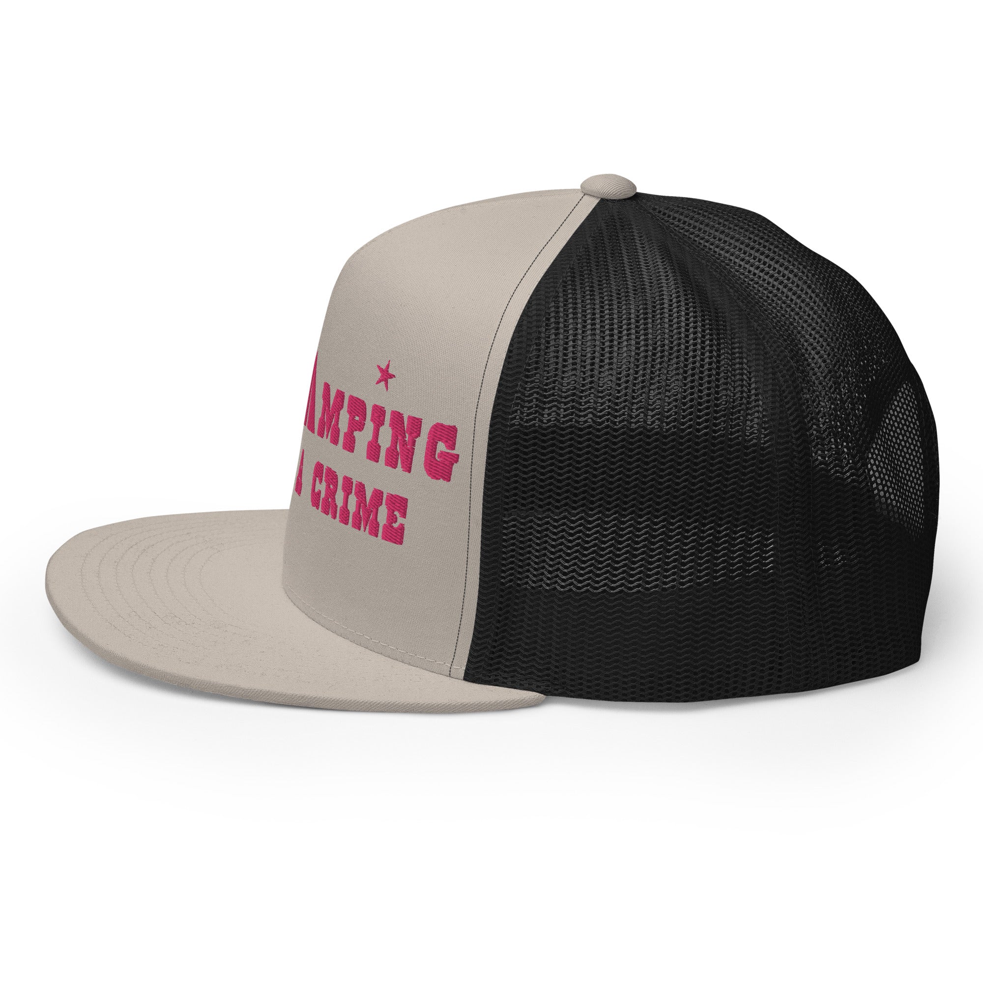 Trucker Cap Free camping is not a crime Flamingo