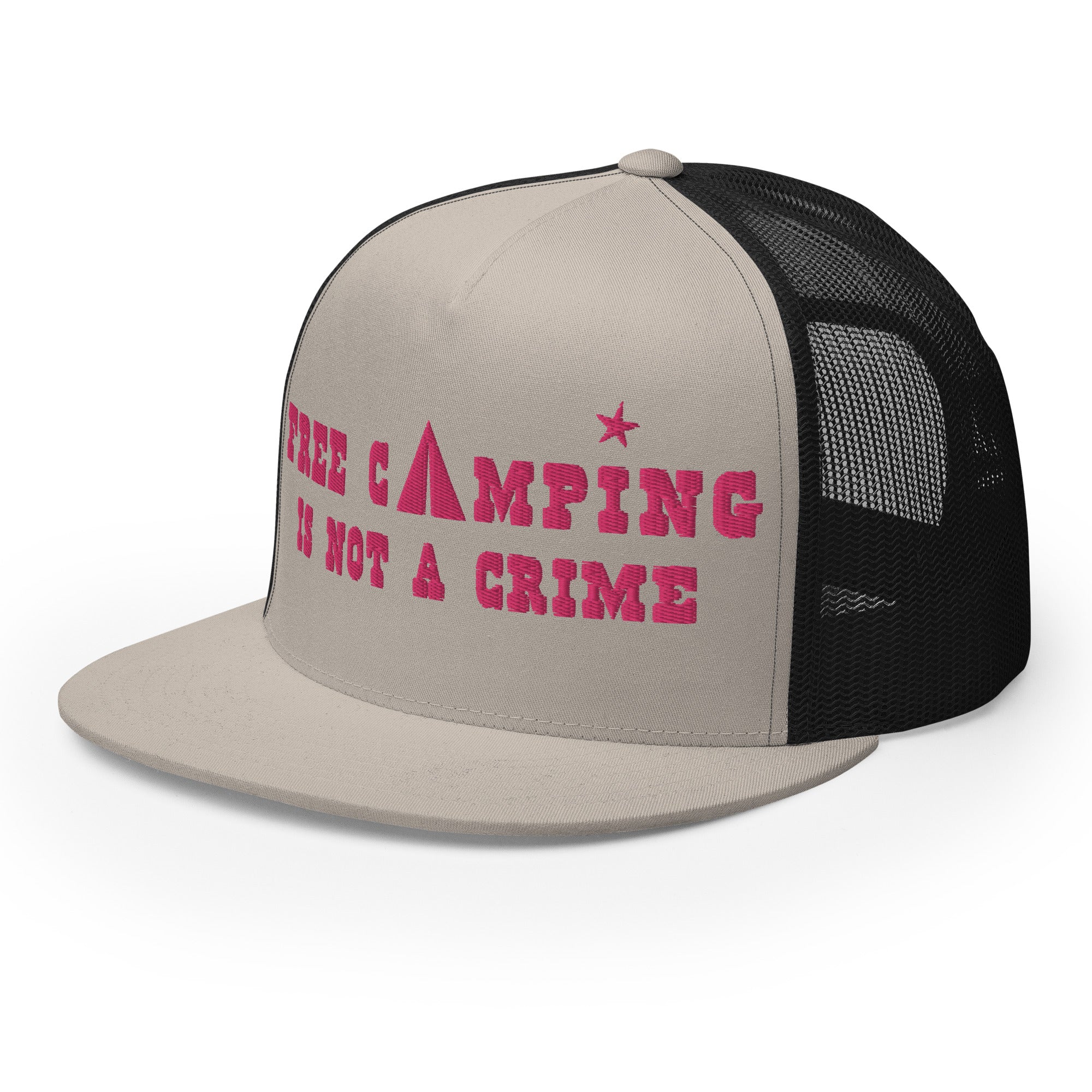 Trucker Cap Free camping is not a crime Flamingo
