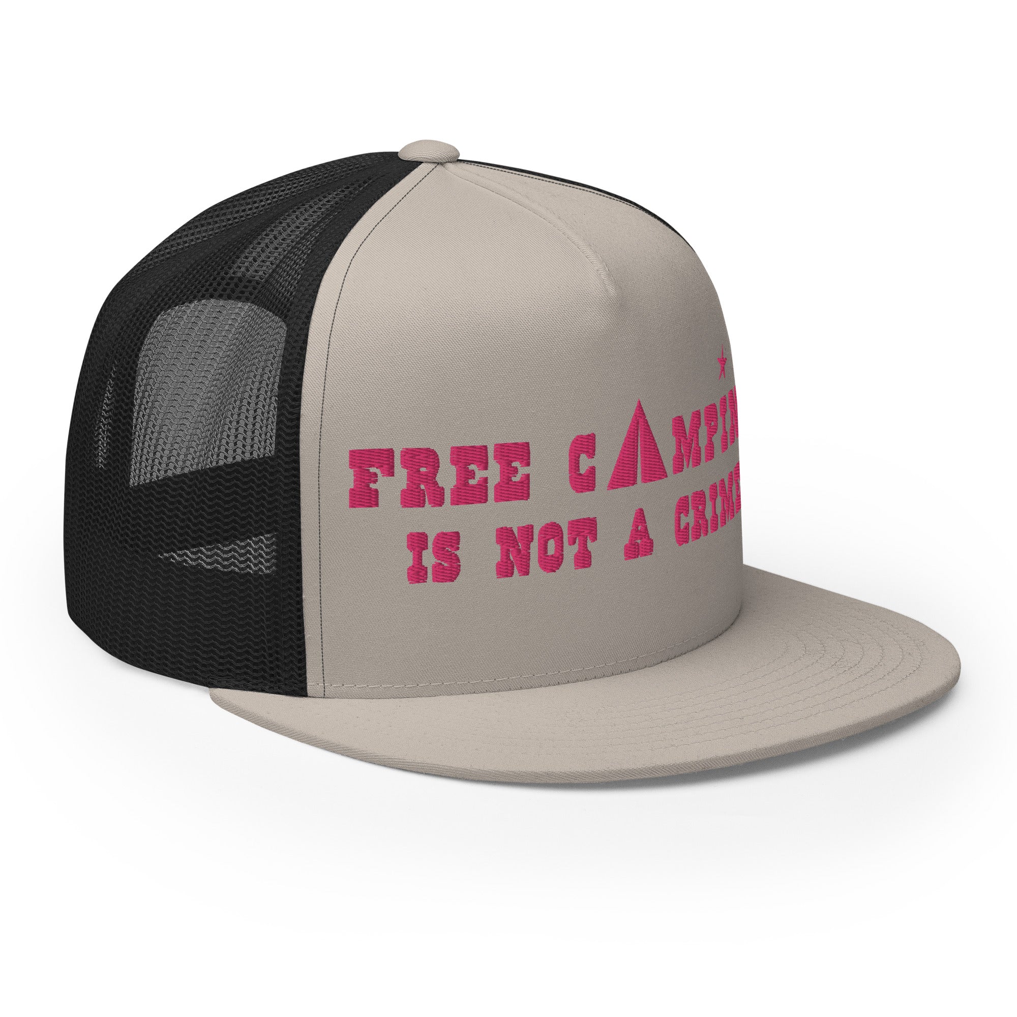 Trucker Cap Free camping is not a crime Flamingo