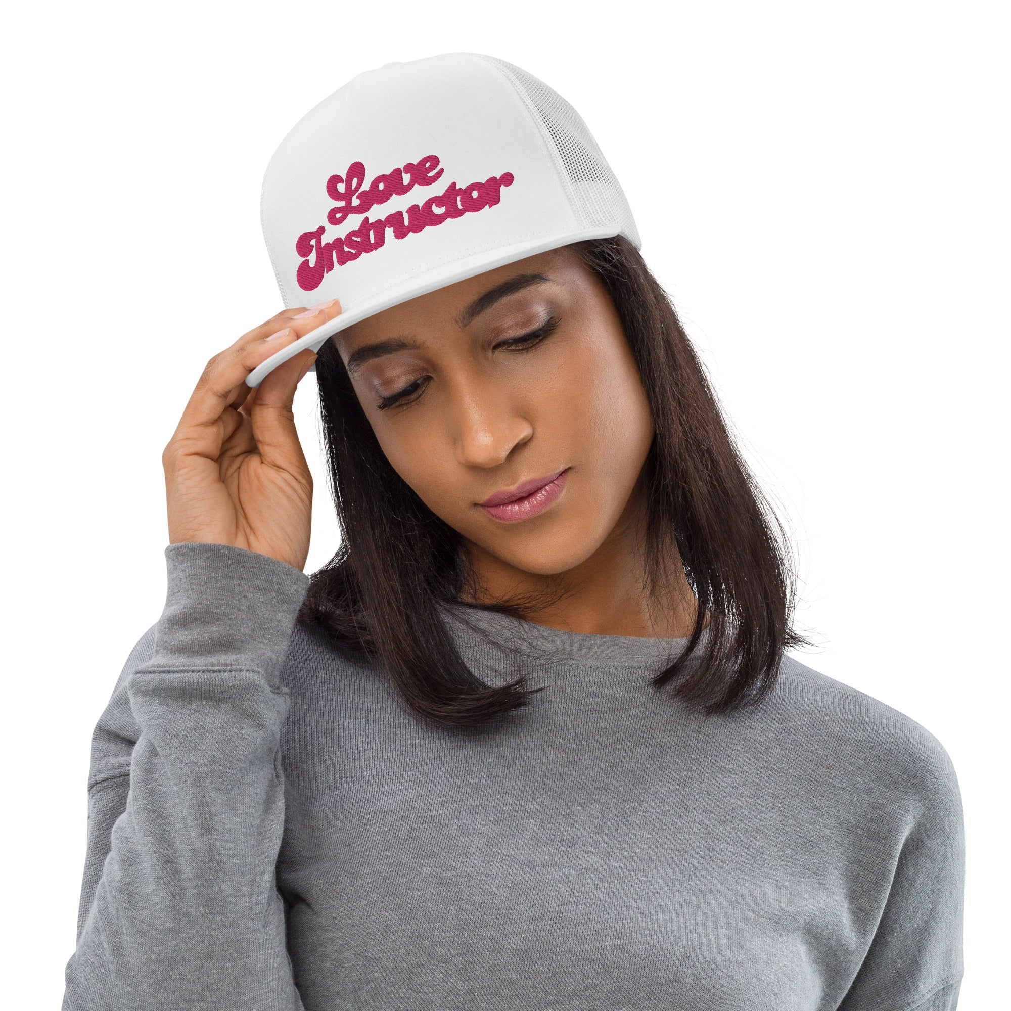 Casquette Trucker à visière plate Love instructor Flamingo