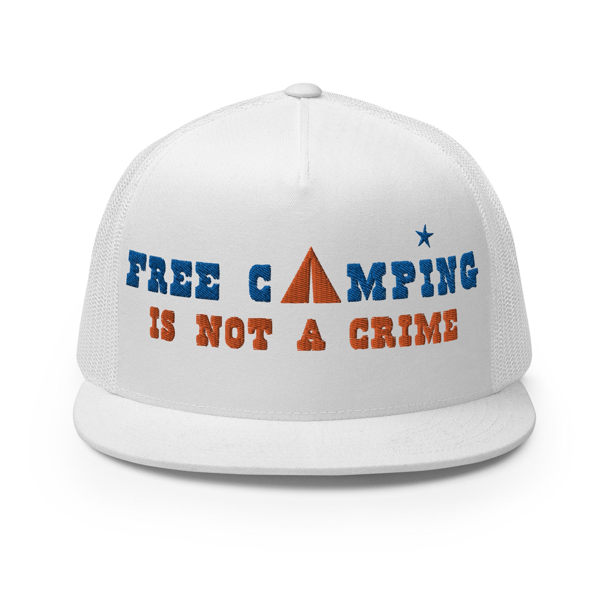 Casquette Trucker bicolore à visière plate Free camping is not a crime royal/orange