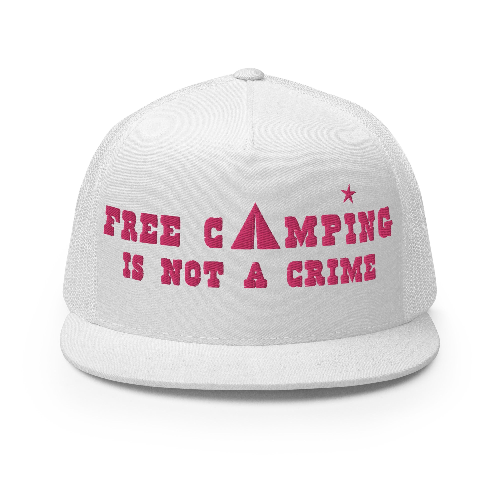 Trucker Cap Free camping is not a crime Flamingo