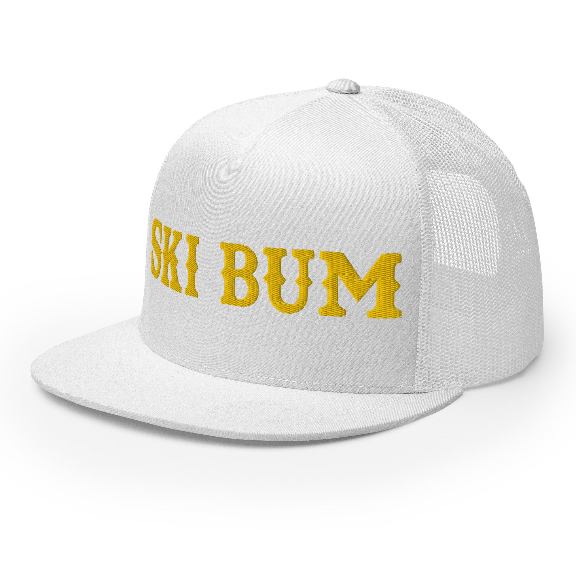 Casquette Trucker à visière plate Ski Bum Gold grand motif brodé