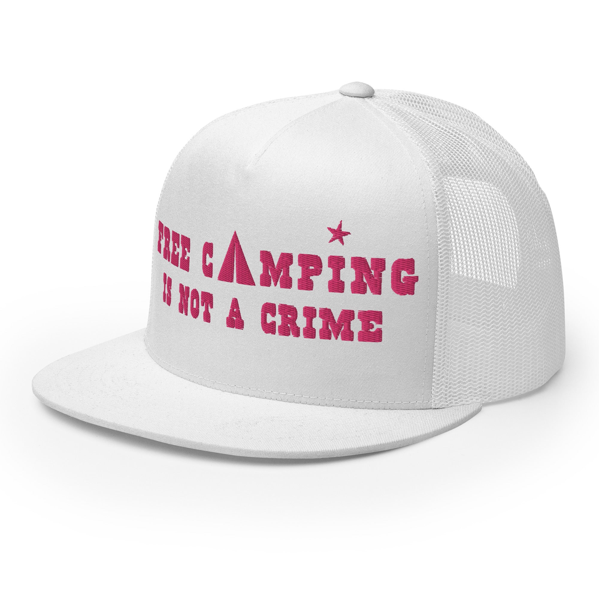 Trucker Cap Free camping is not a crime Flamingo