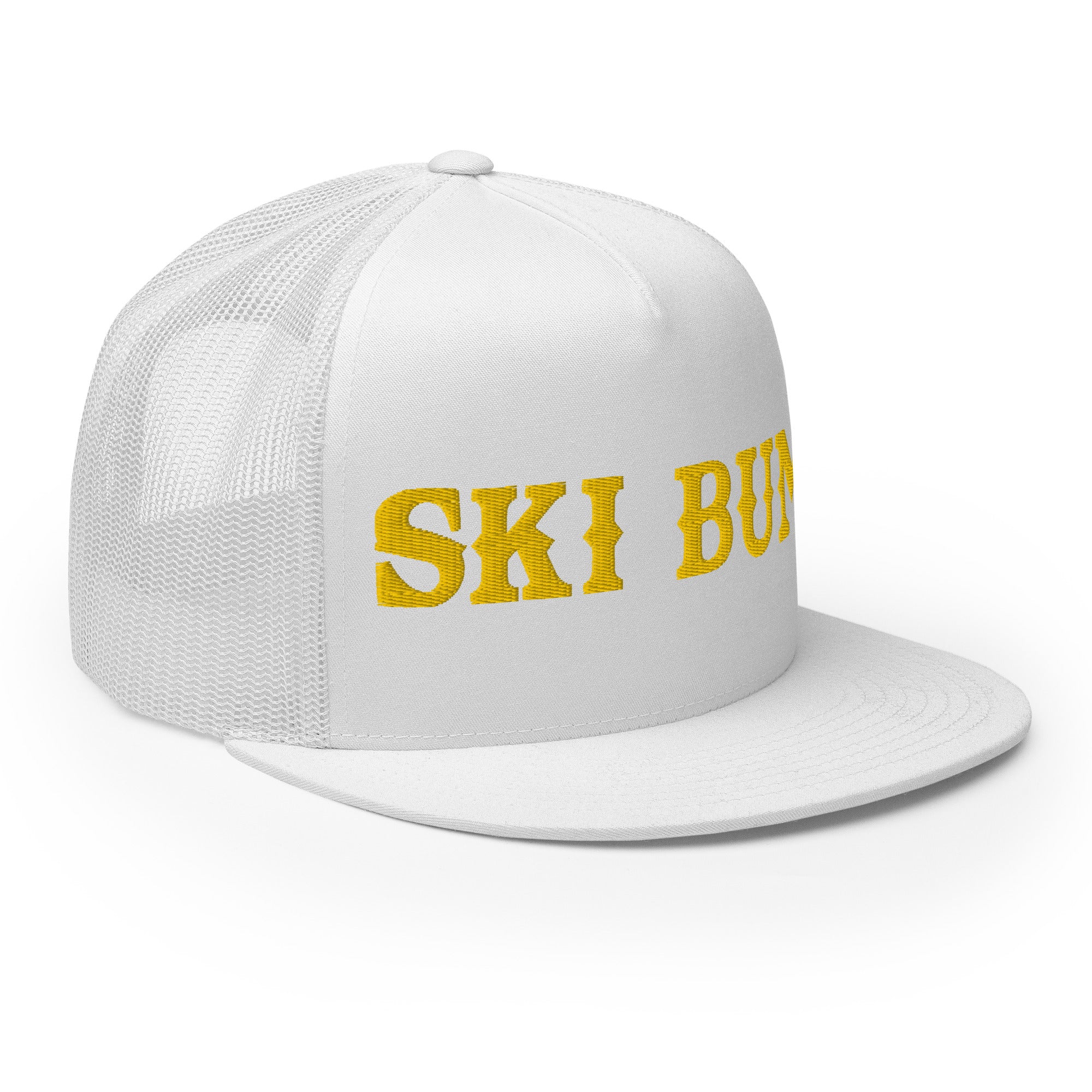 Casquette Trucker à visière plate Ski Bum Gold grand motif brodé