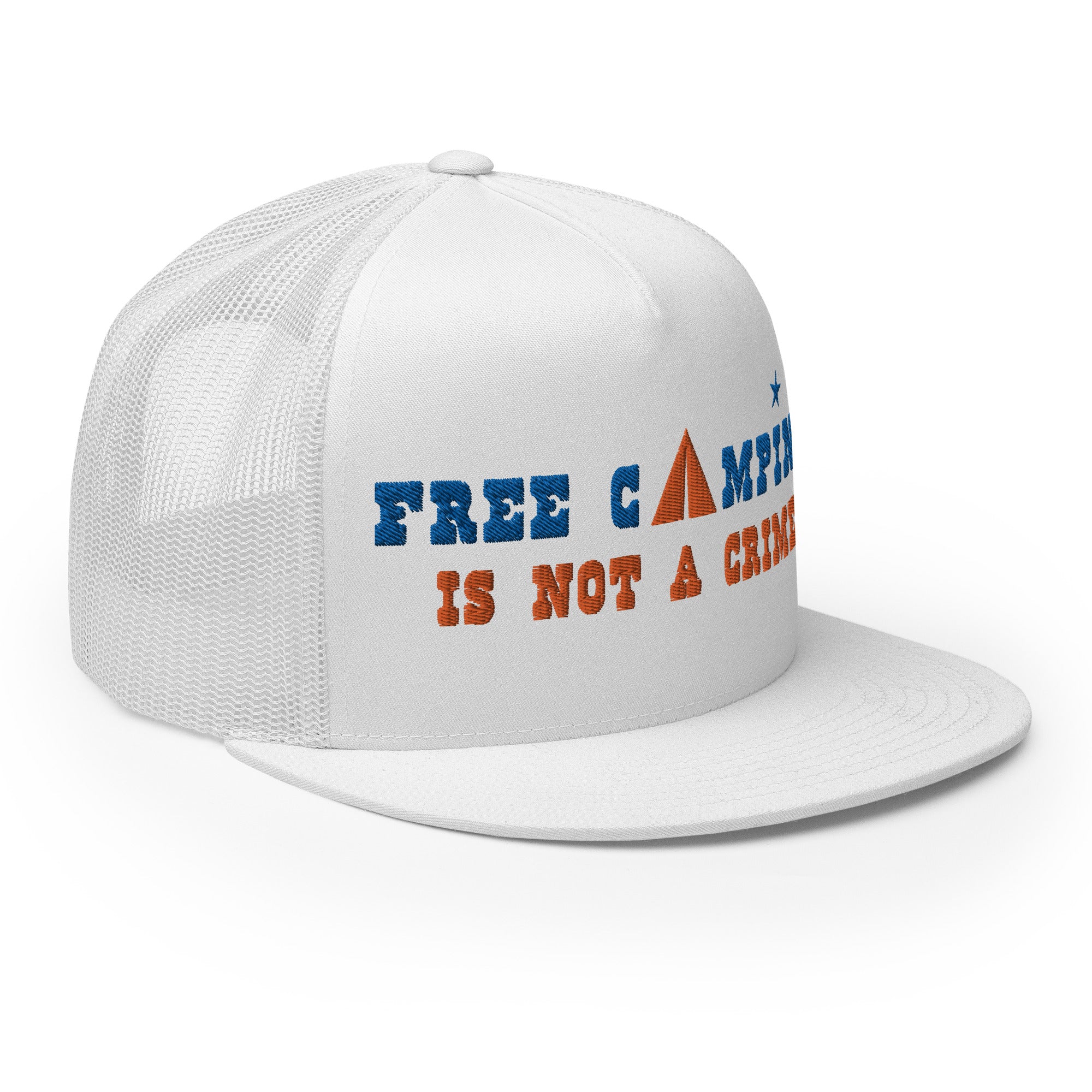 Casquette Trucker bicolore à visière plate Free camping is not a crime royal/orange