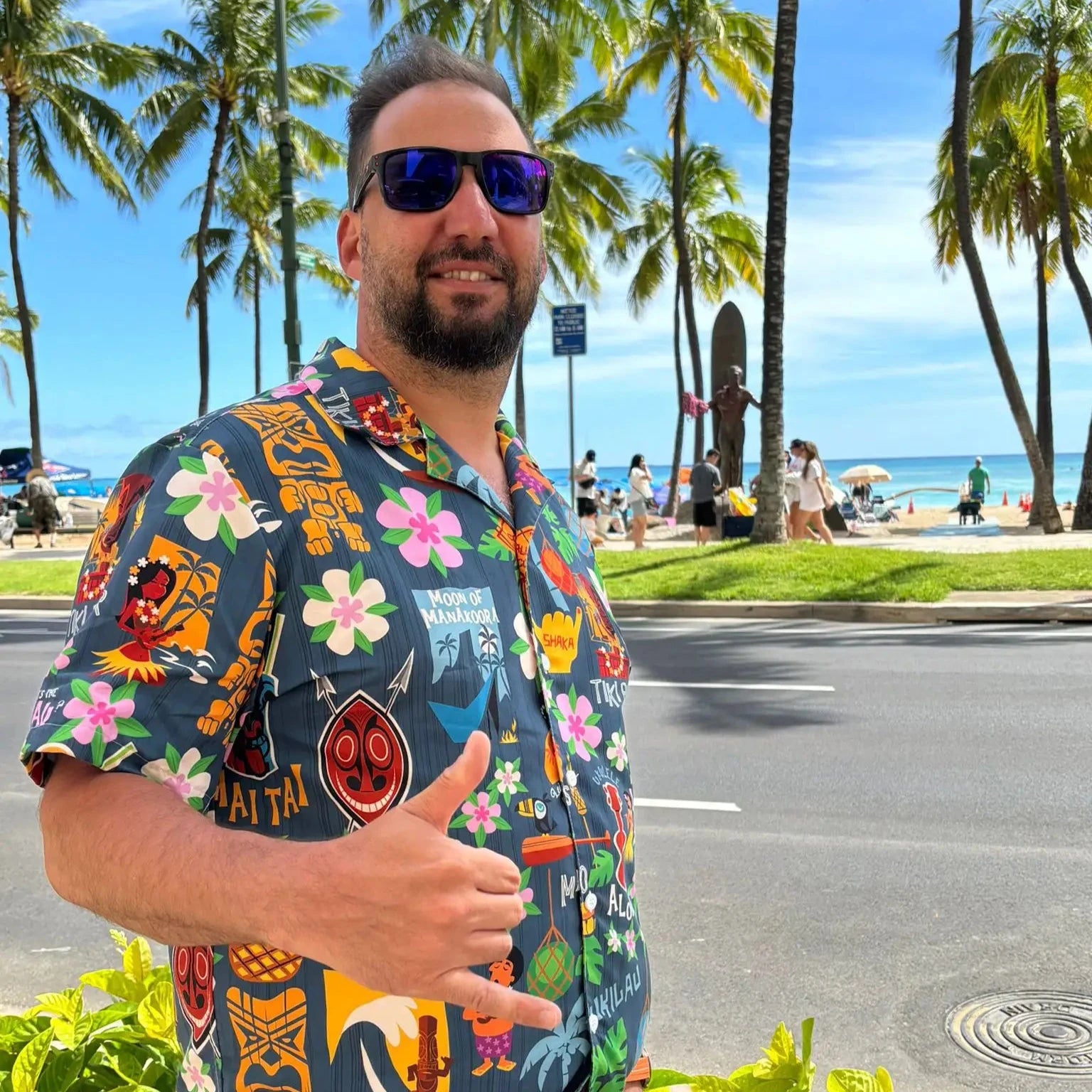 Chemise Tiki Surf Blue Hawaii