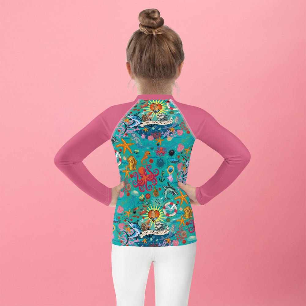 T-shirt de compression pour enfant Oh Bonne Mer Calypso Blue/Rose