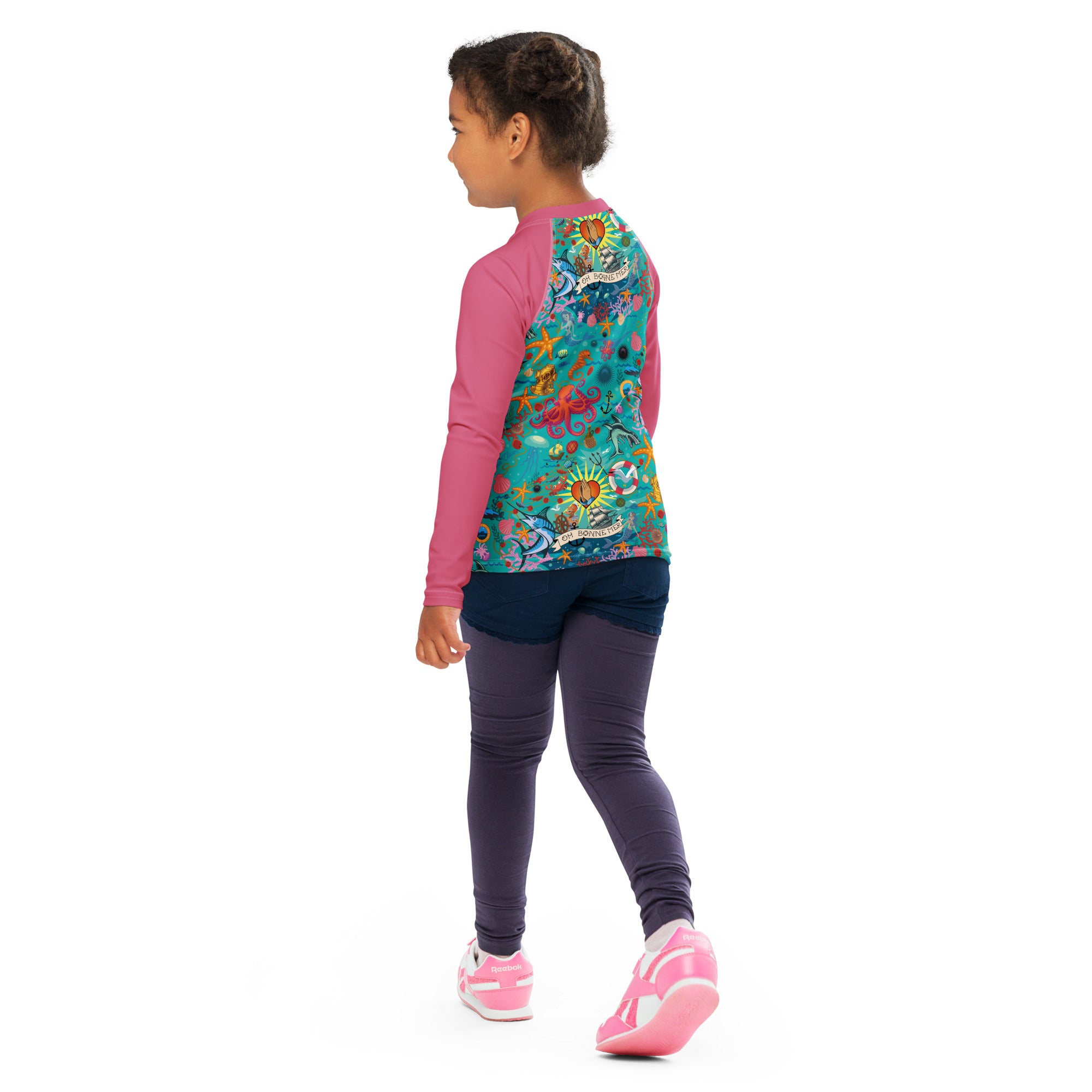 T-shirt de compression pour enfant Oh Bonne Mer Calypso Blue/Rose