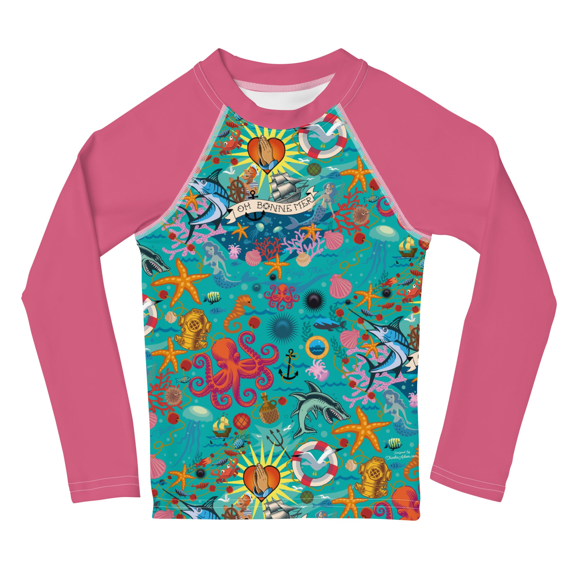 T-shirt de compression pour enfant Oh Bonne Mer Calypso Blue/Rose