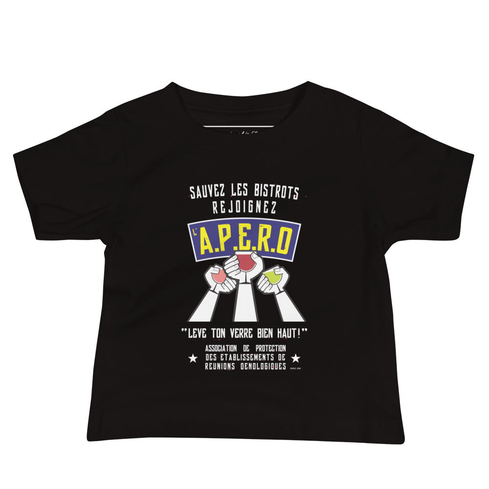 T-shirt pour bébé Sauvez les Bistrots, rejoignez l'Apéro sur fond noir