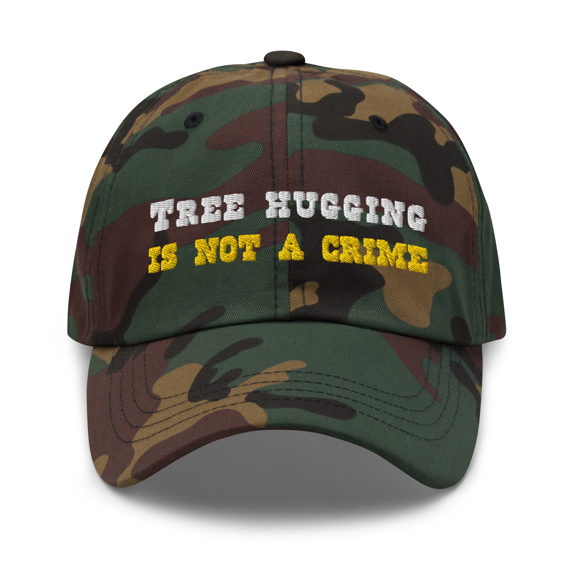 Camo Dad hat Tree Hugging is not a crime White/Gold