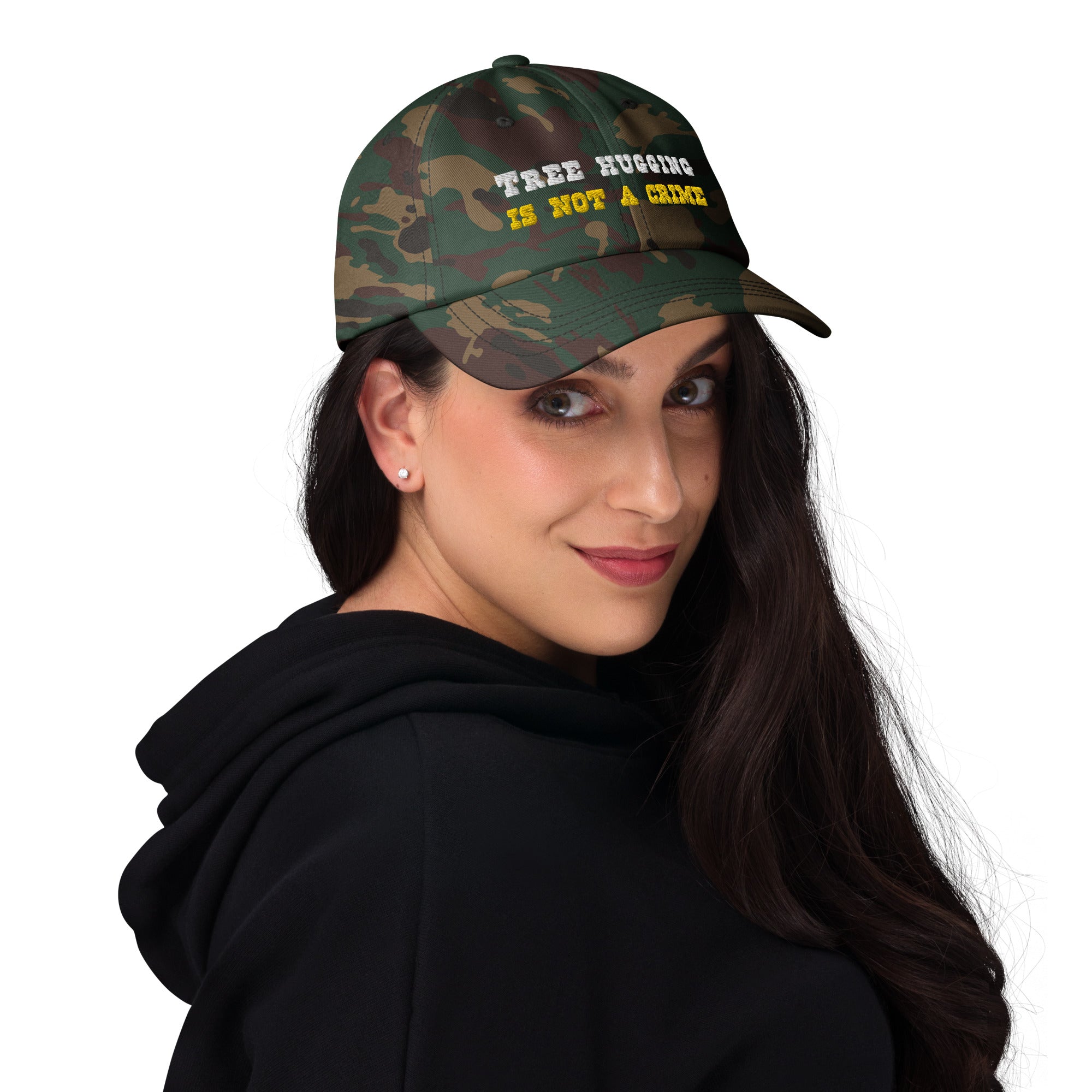Camo Dad hat Tree Hugging is not a crime White/Gold