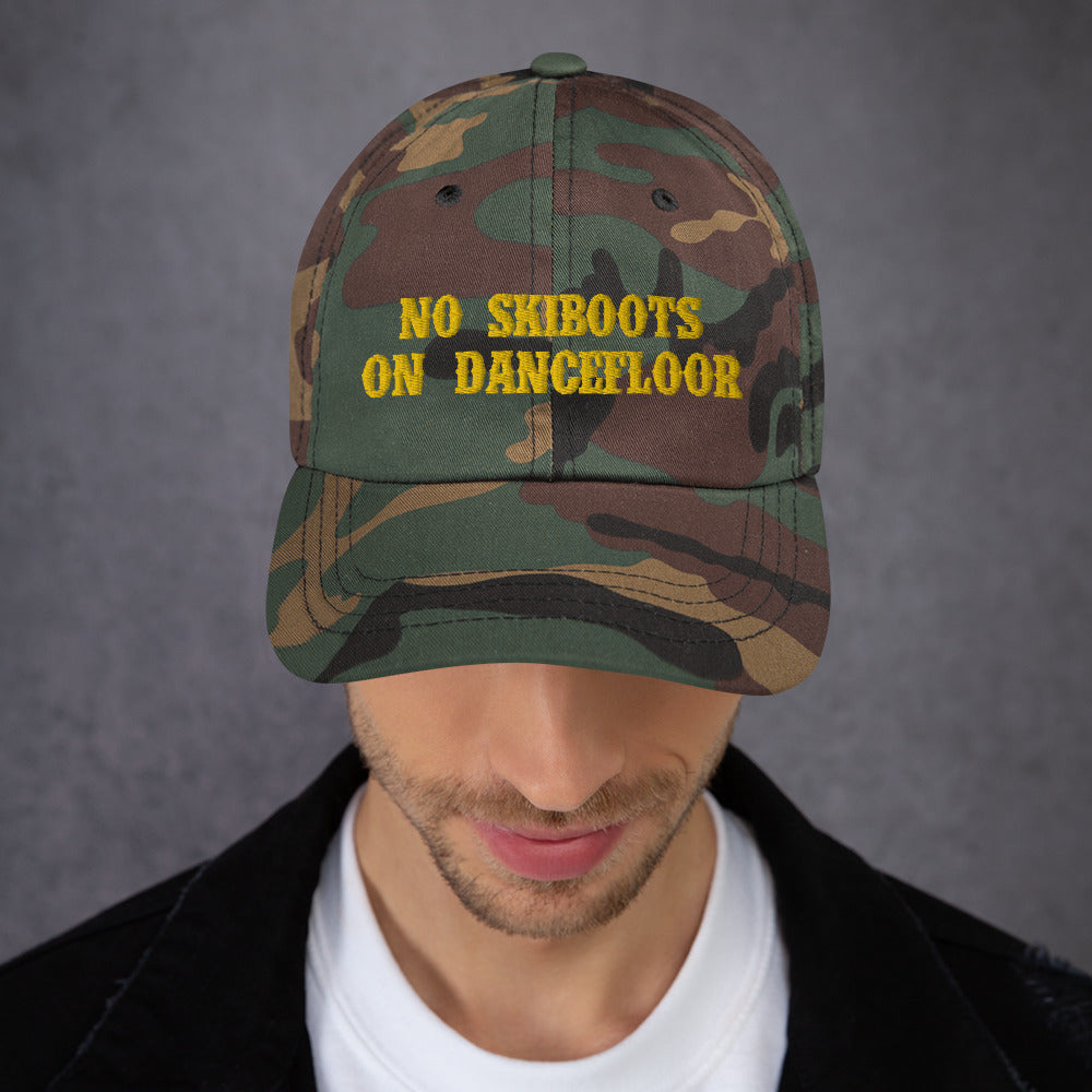 Casquette de Baseball camouflage No Skiboots on Dancefloor doré brodé sur 3 côtés