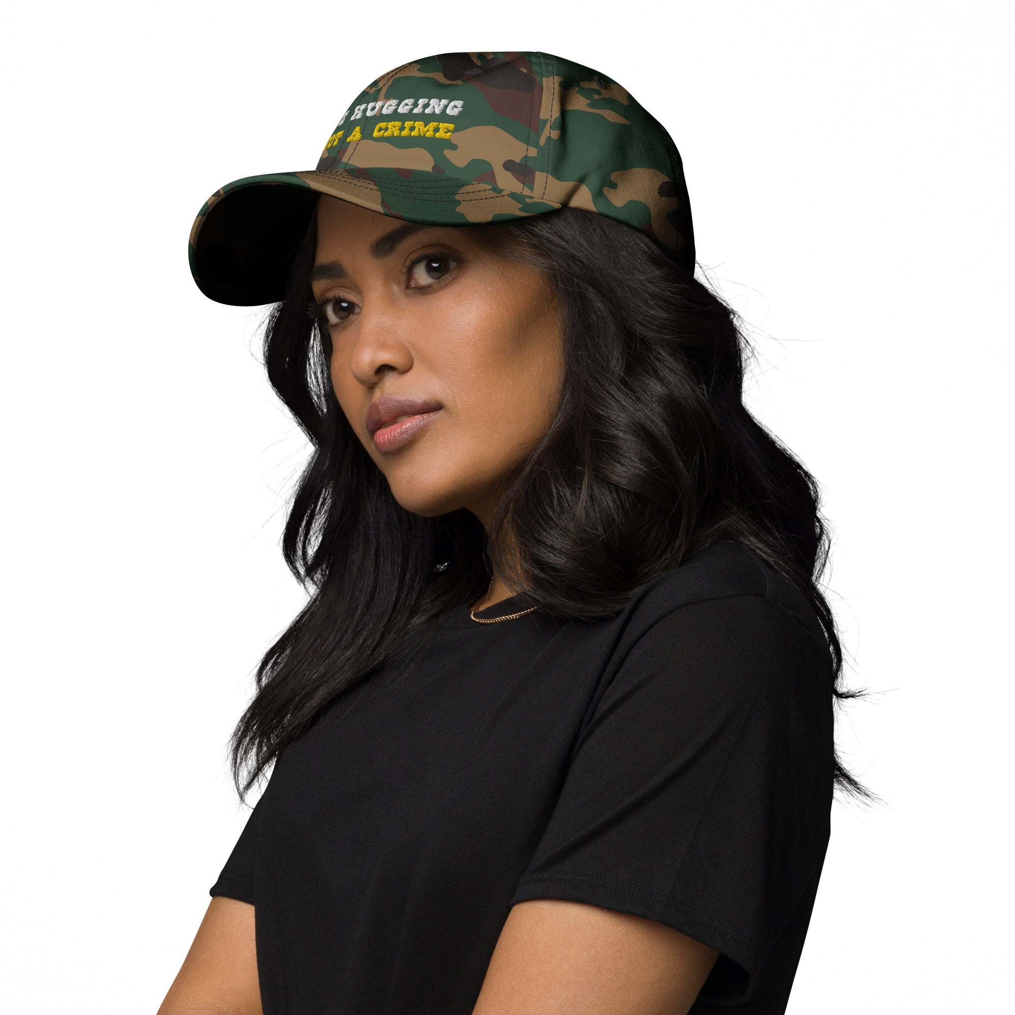 Camo Dad hat Tree Hugging is not a crime White/Gold
