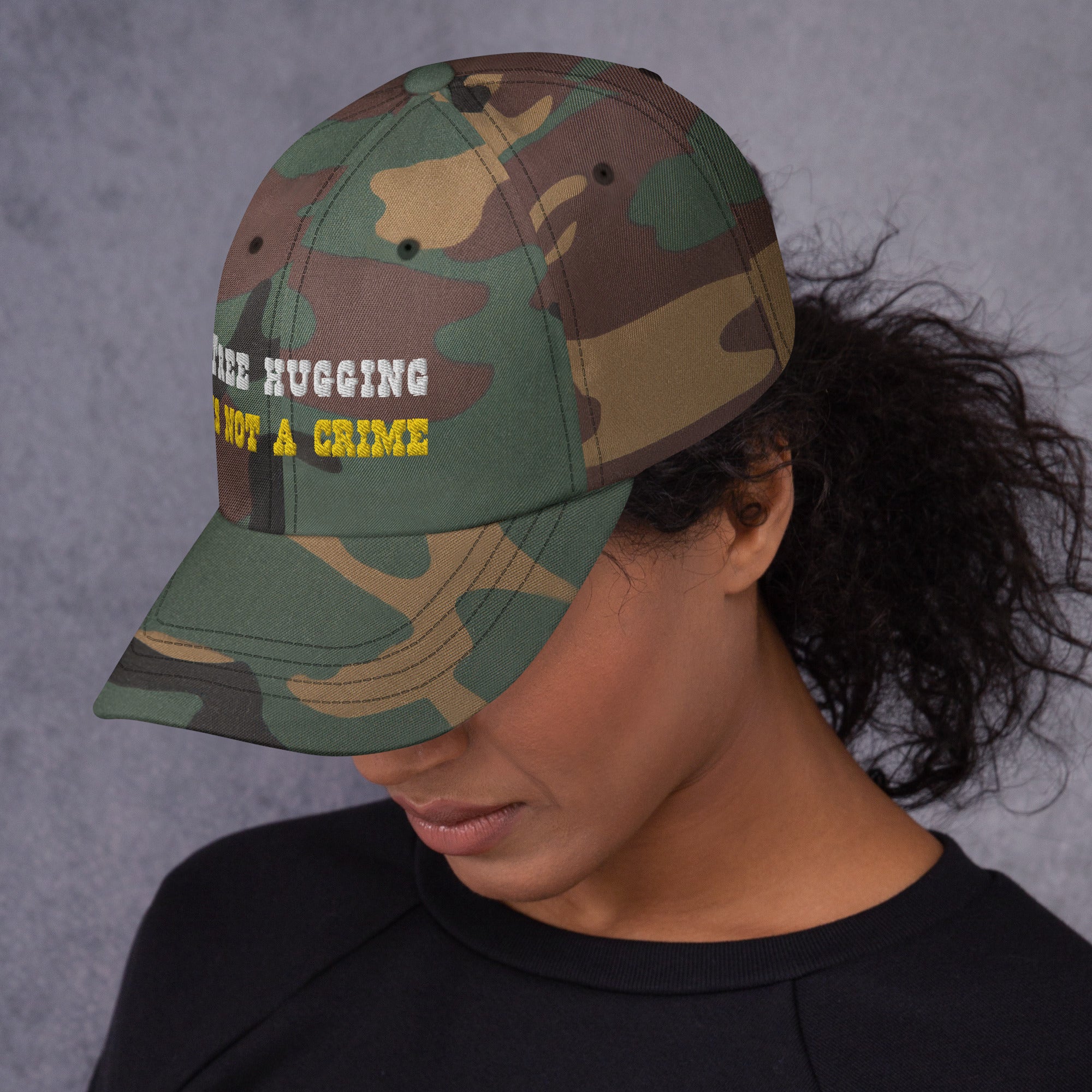 Camo Dad hat Tree Hugging is not a crime White/Gold