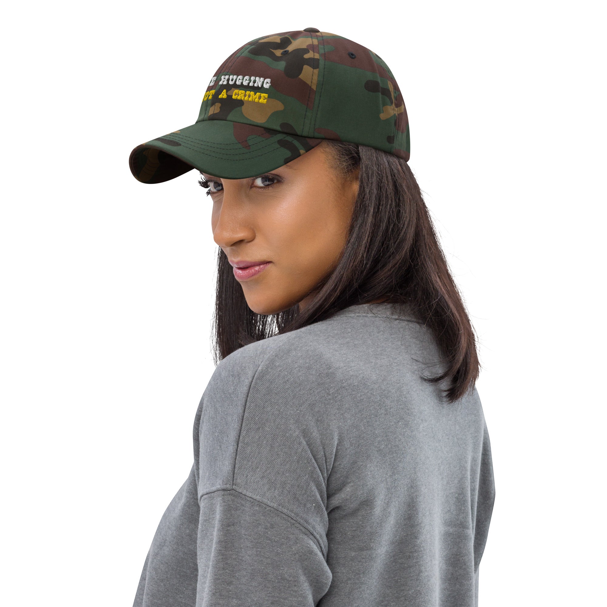 Camo Dad hat Tree Hugging is not a crime White/Gold