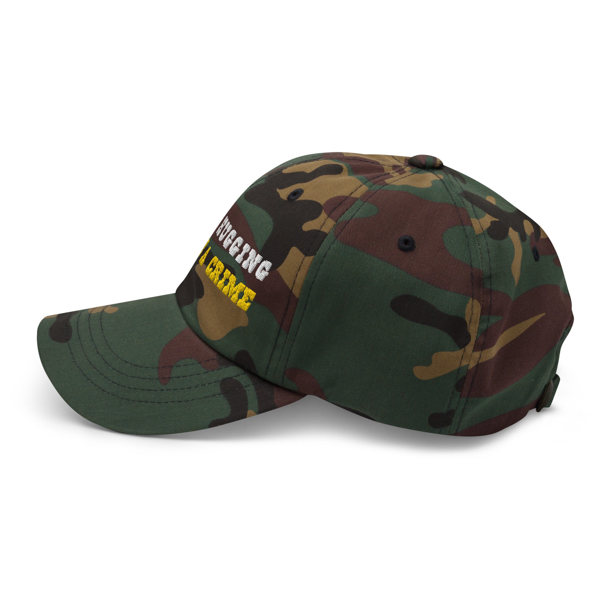Camo Dad hat Tree Hugging is not a crime White/Gold