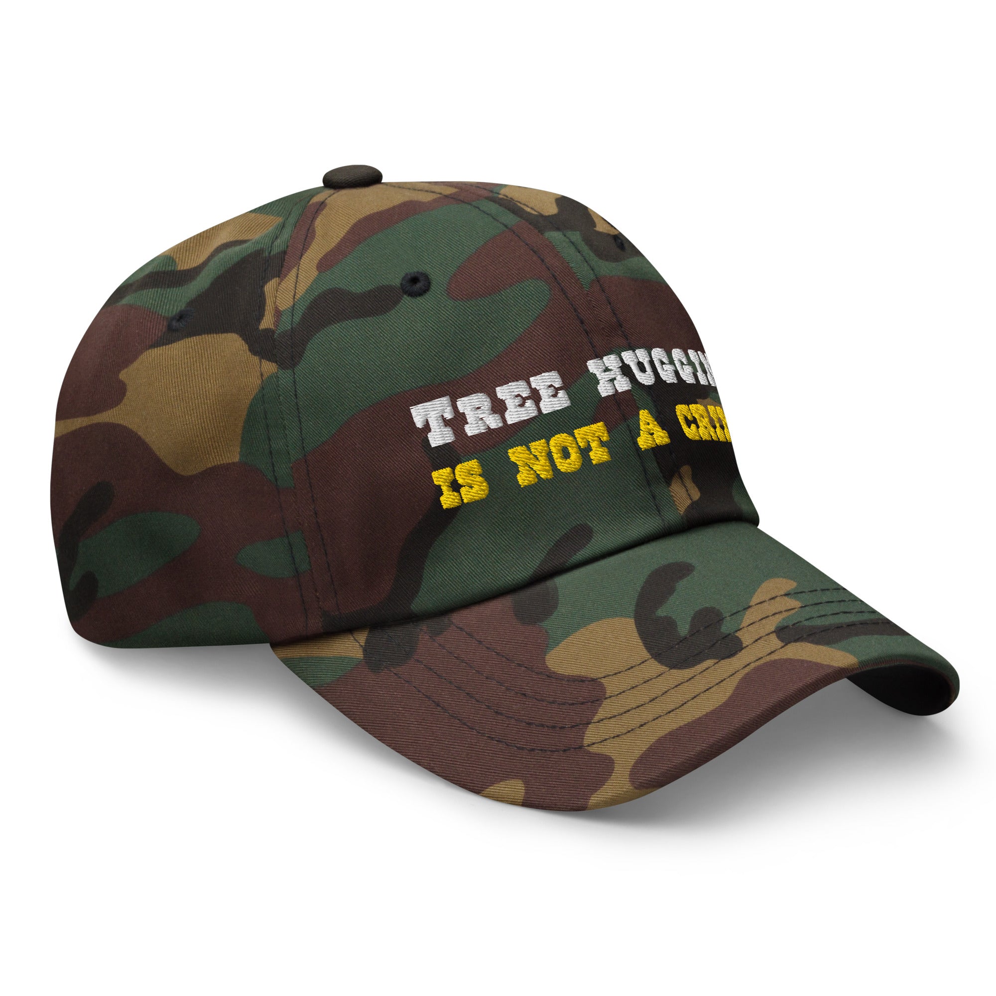 Camo Dad hat Tree Hugging is not a crime White/Gold