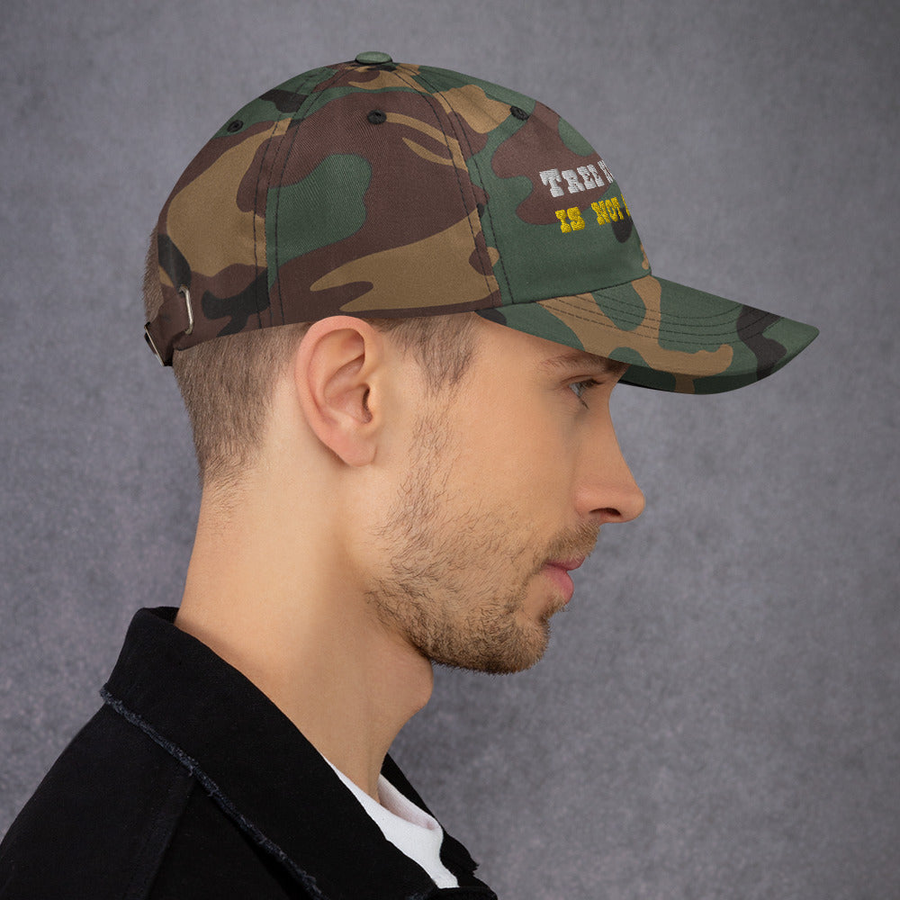 Camo Dad hat Tree Hugging is not a crime White/Gold