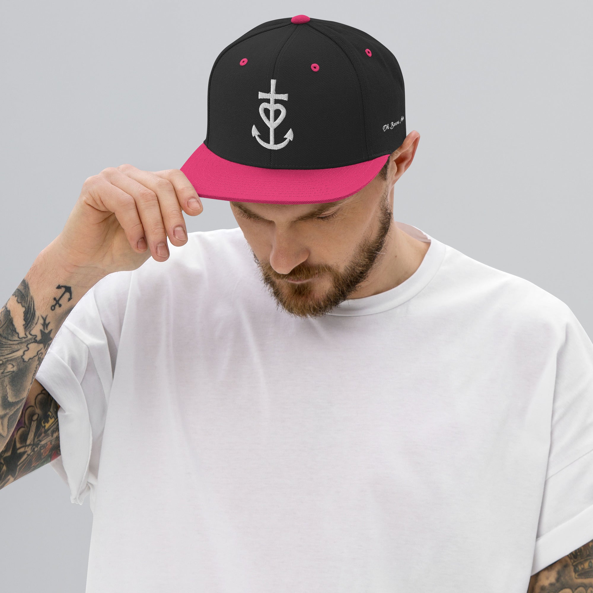Casquette Snapback Wool Blend bicolore Croix de Camargue Oh Bonne Mer brodé blanc sur 3 côtés