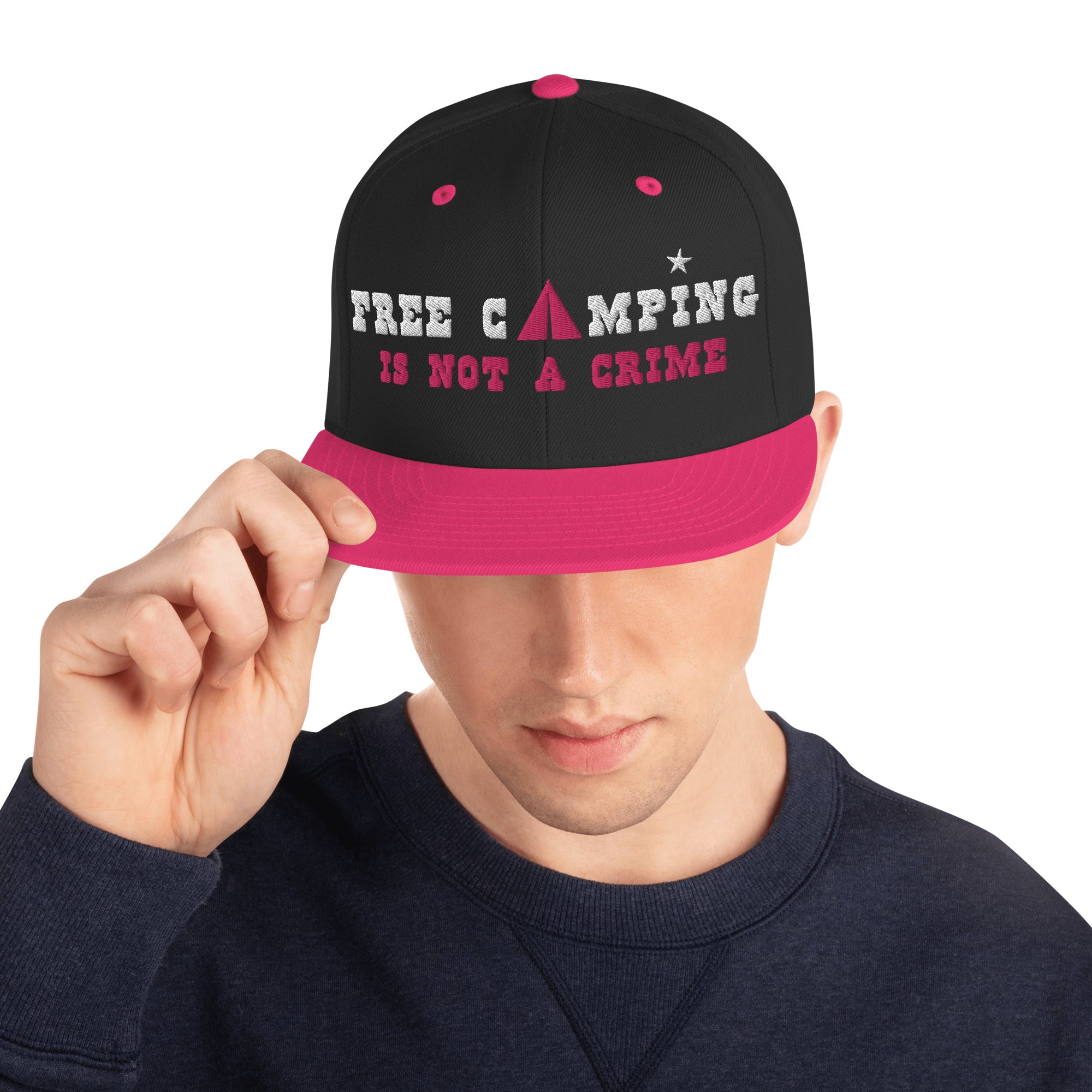 Two-Tone Snapback Wool Blend Cap Free camping is not a crime white/flamingo
