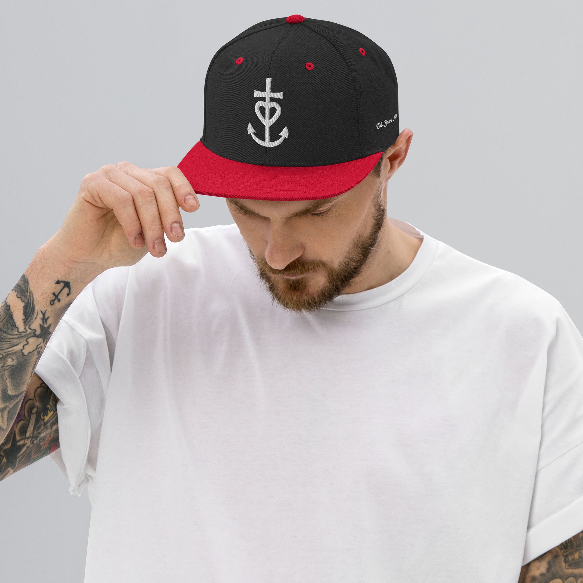 Casquette Snapback Wool Blend bicolore Croix de Camargue Oh Bonne Mer brodé blanc sur 3 côtés
