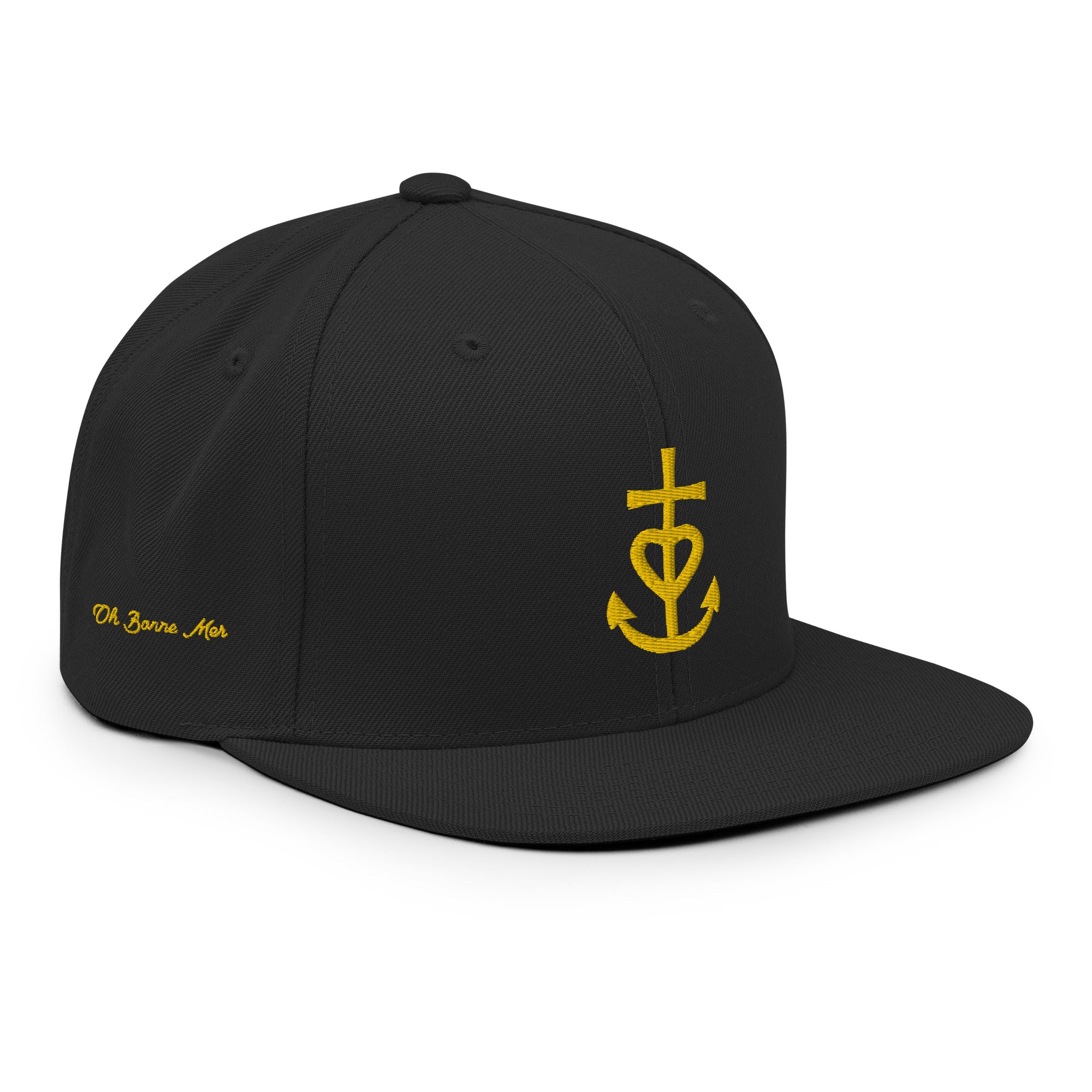 Casquette Snapback Wool Blend Croix de Camargue dorée Oh Bonne mer brodée sur 3 côtés