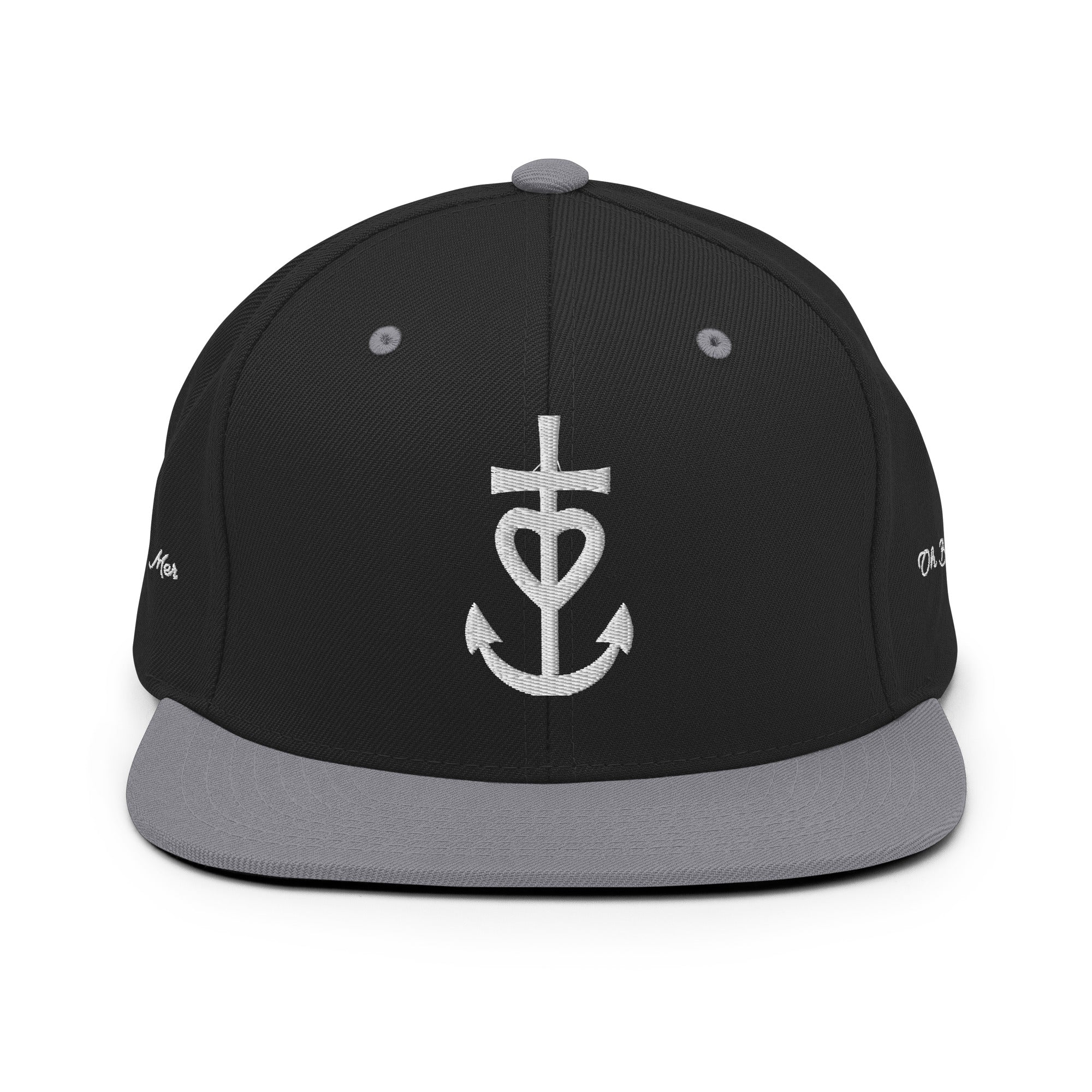 Casquette Snapback Wool Blend bicolore Croix de Camargue Oh Bonne Mer brodé blanc sur 3 côtés