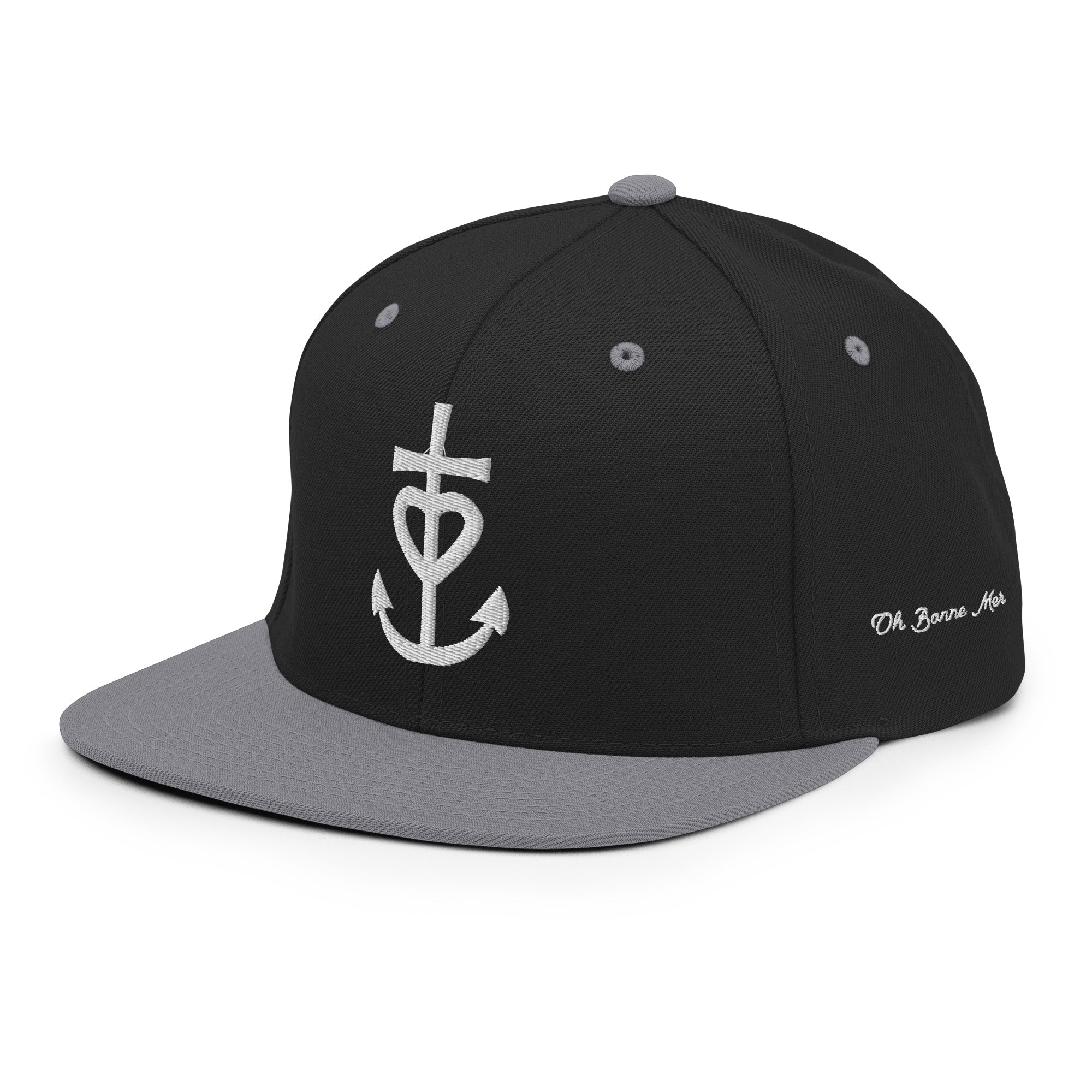 Casquette Snapback Wool Blend bicolore Croix de Camargue Oh Bonne Mer brodé blanc sur 3 côtés