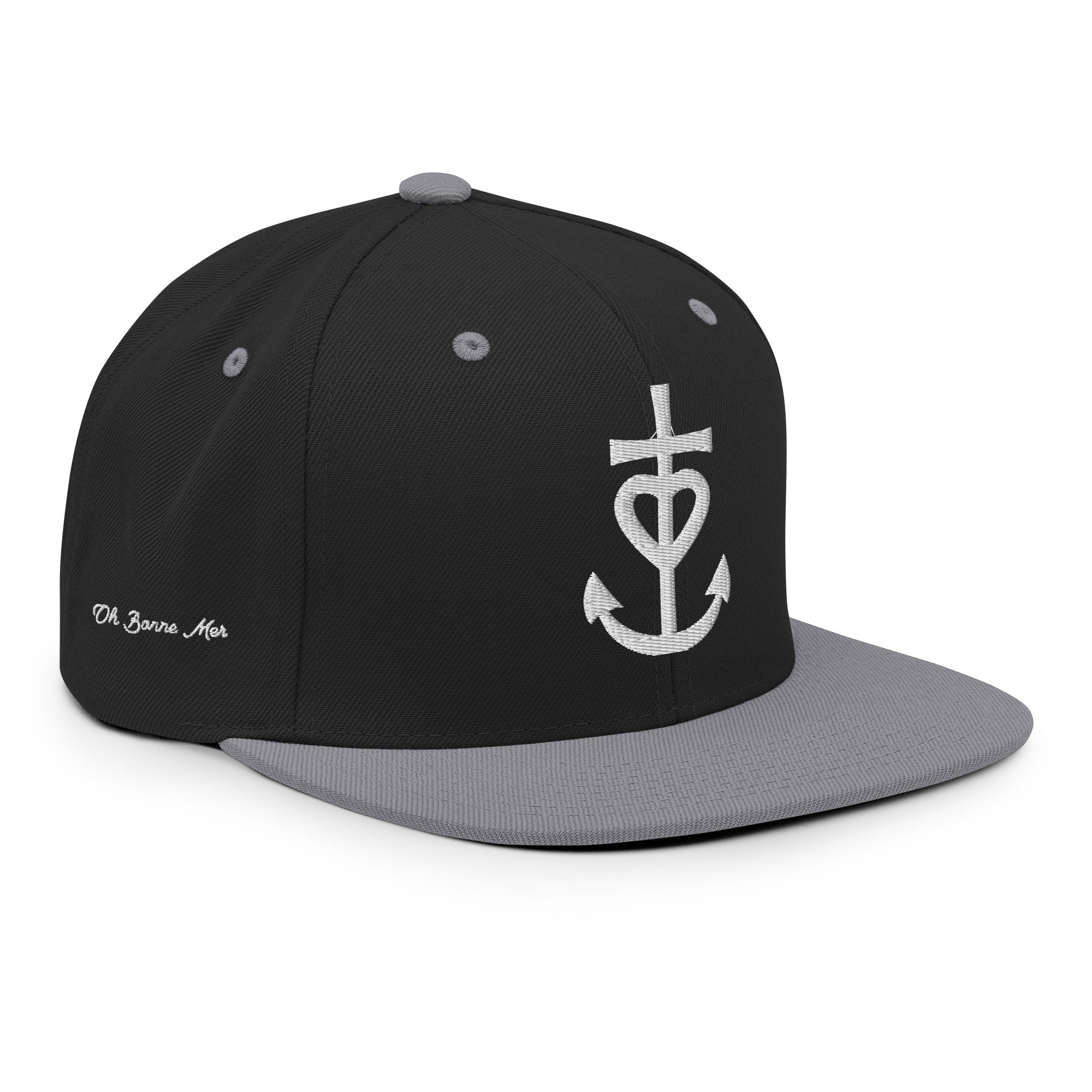 Casquette Snapback Wool Blend bicolore Croix de Camargue Oh Bonne Mer brodé blanc sur 3 côtés