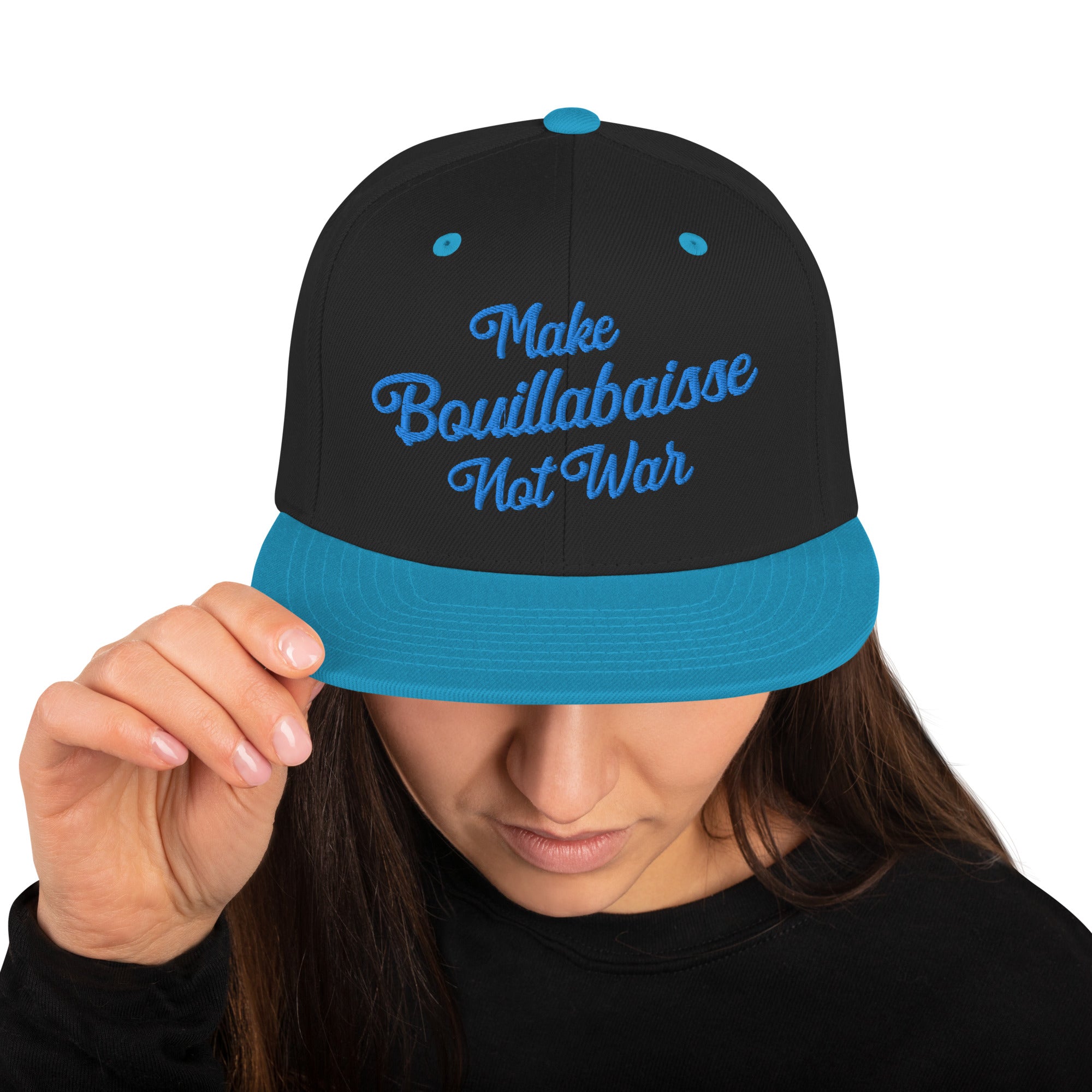 Casquette Snapback Wool Blend bicolore Make Bouillabaisse Not War Aqua
