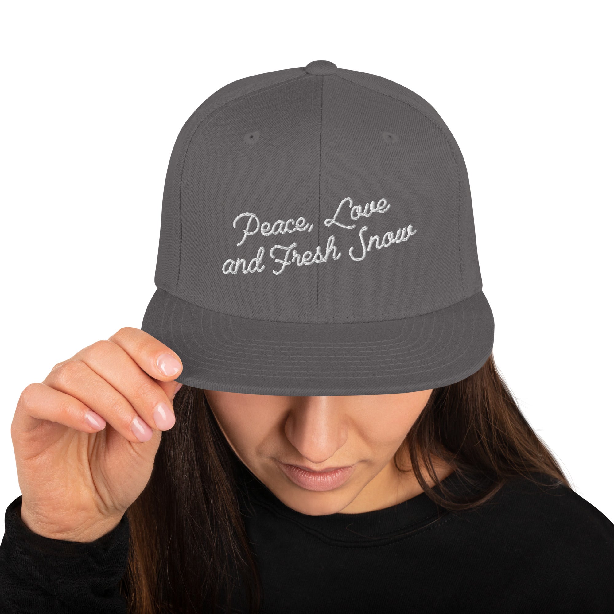 Casquette Snapback Wool Blend Peace, Love and Fresh Snow White letters