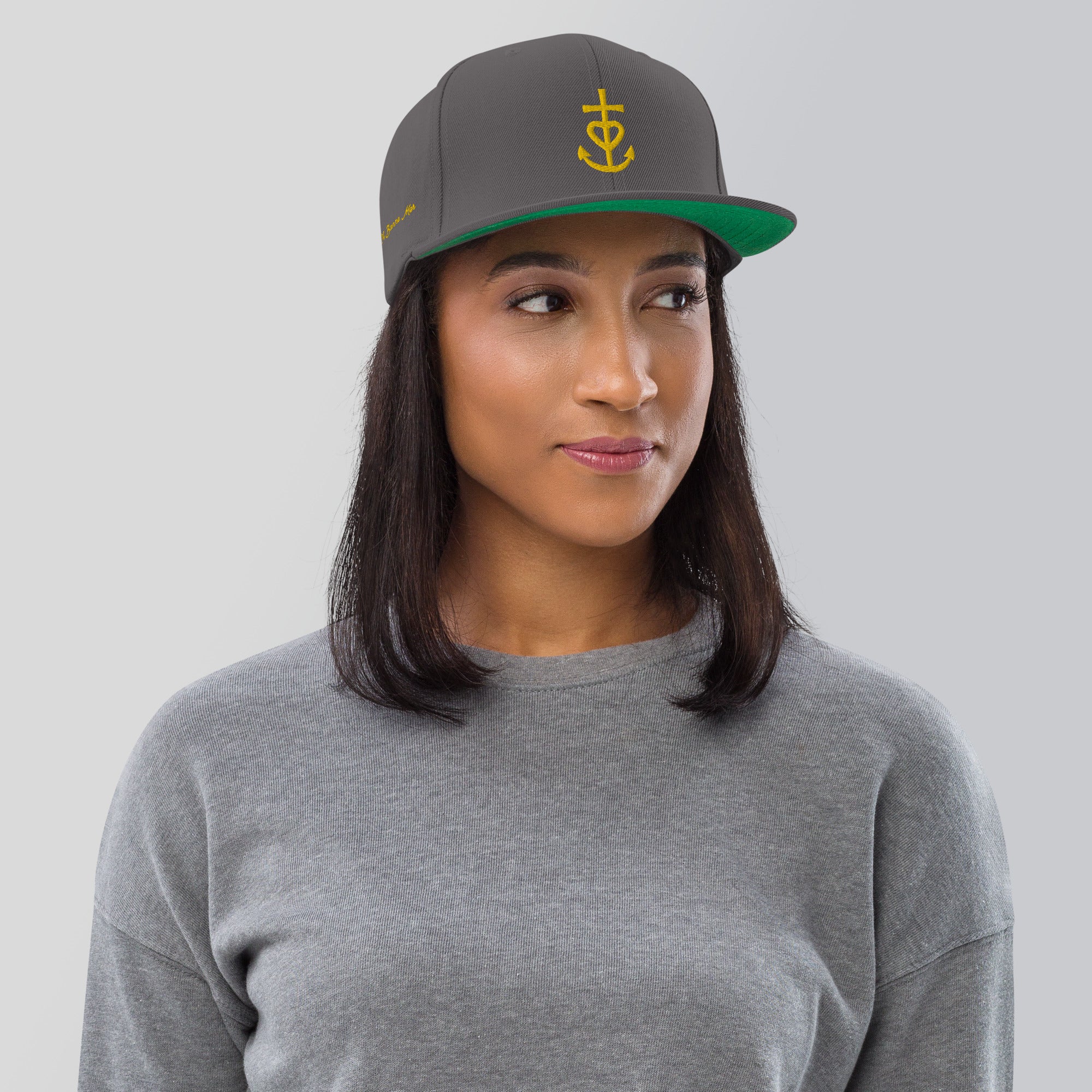 Casquette Snapback Wool Blend Croix de Camargue dorée Oh Bonne mer brodée sur 3 côtés