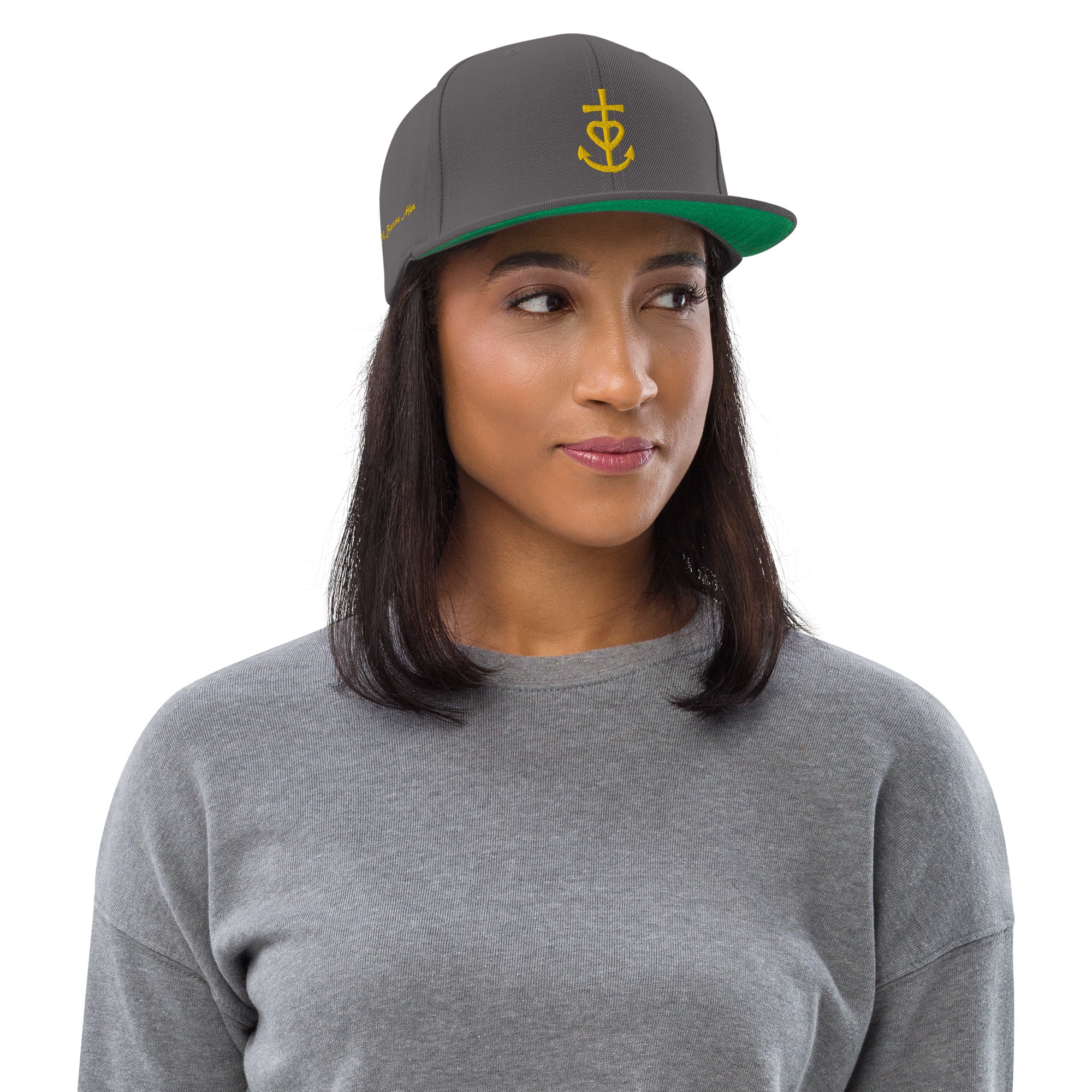 Casquette Snapback Wool Blend Croix de Camargue dorée Oh Bonne mer brodée sur 3 côtés