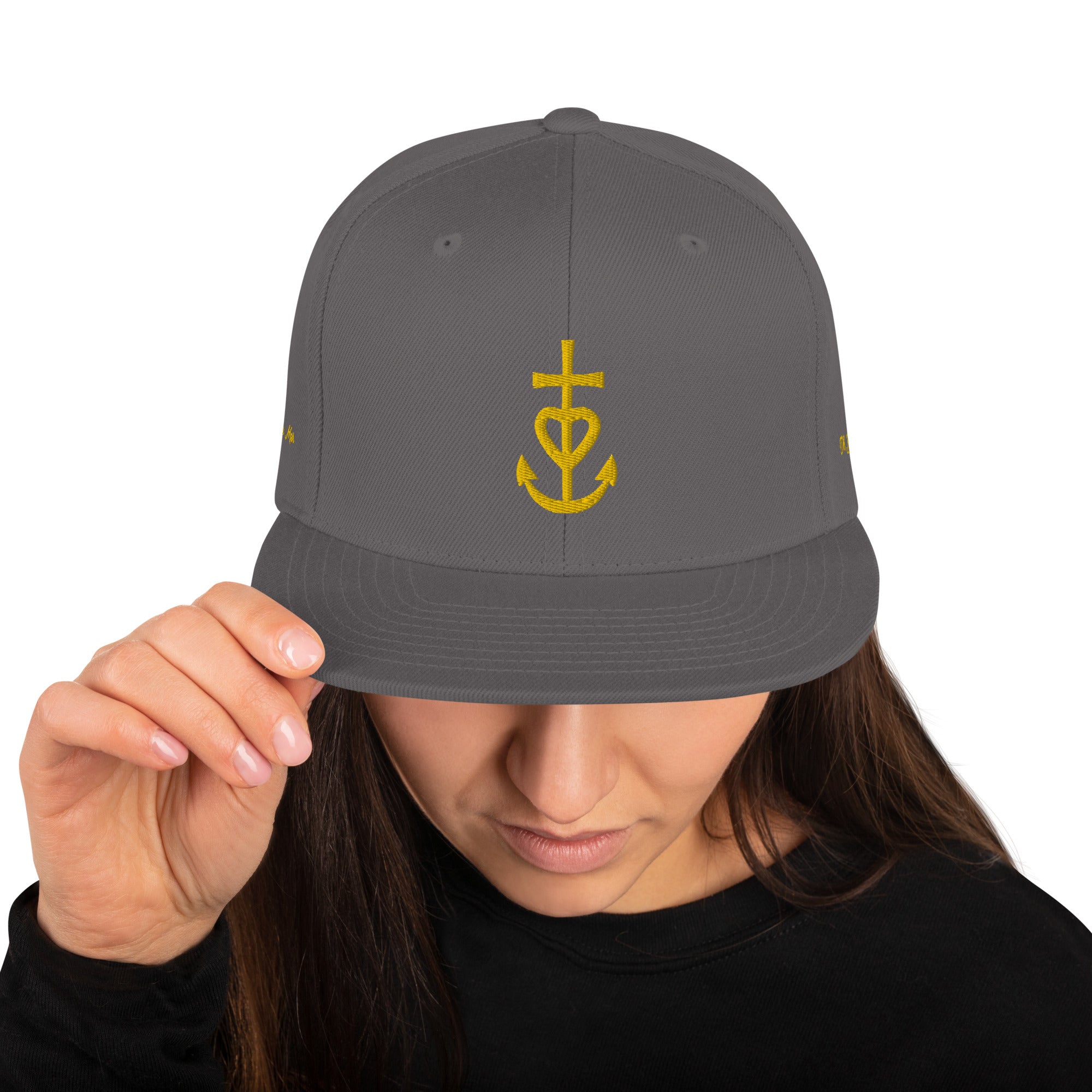 Casquette Snapback Wool Blend Croix de Camargue dorée Oh Bonne mer brodée sur 3 côtés