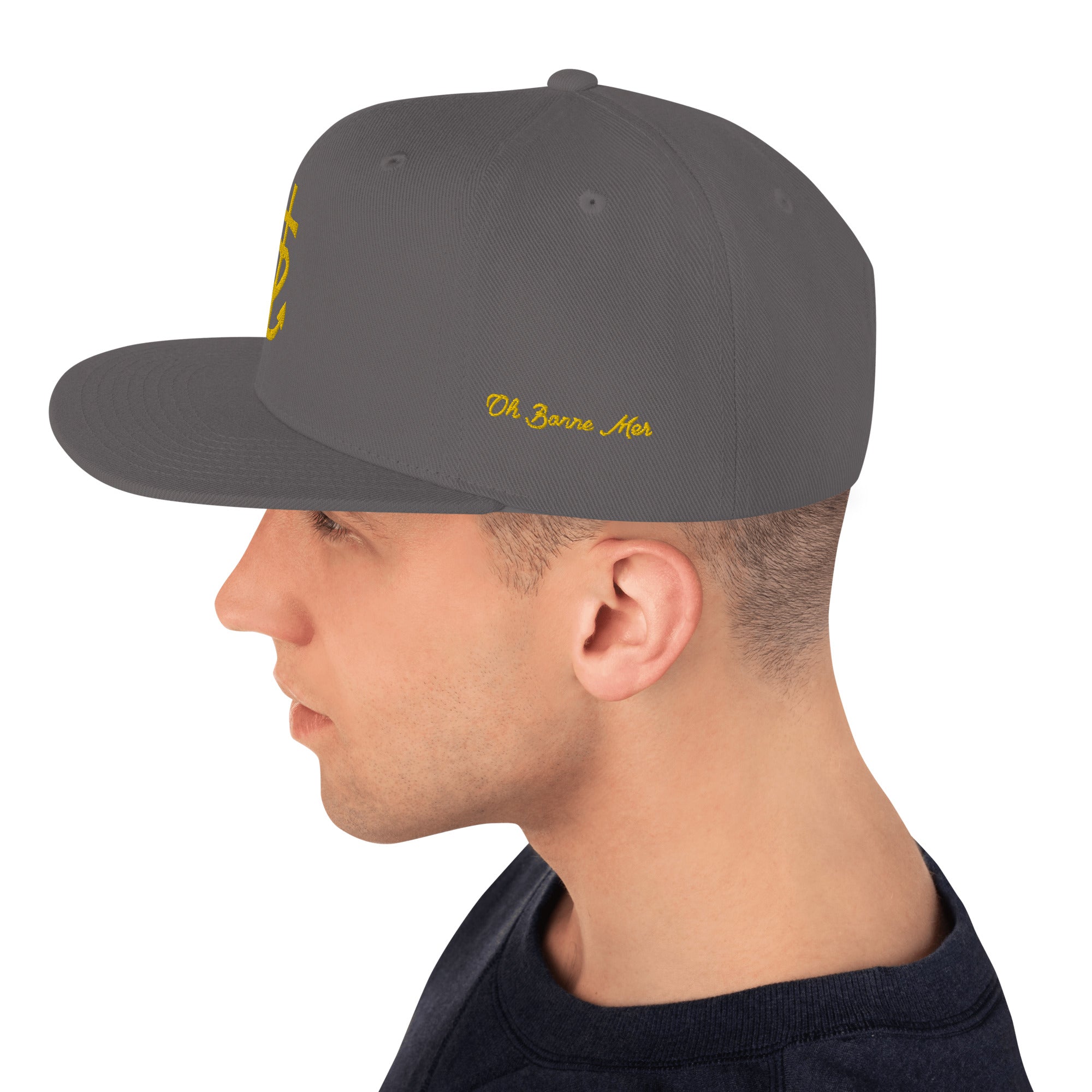 Casquette Snapback Wool Blend Croix de Camargue dorée Oh Bonne mer brodée sur 3 côtés