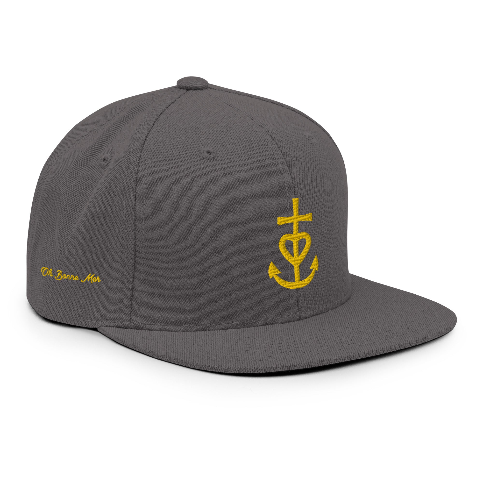 Casquette Snapback Wool Blend Croix de Camargue dorée Oh Bonne mer brodée sur 3 côtés