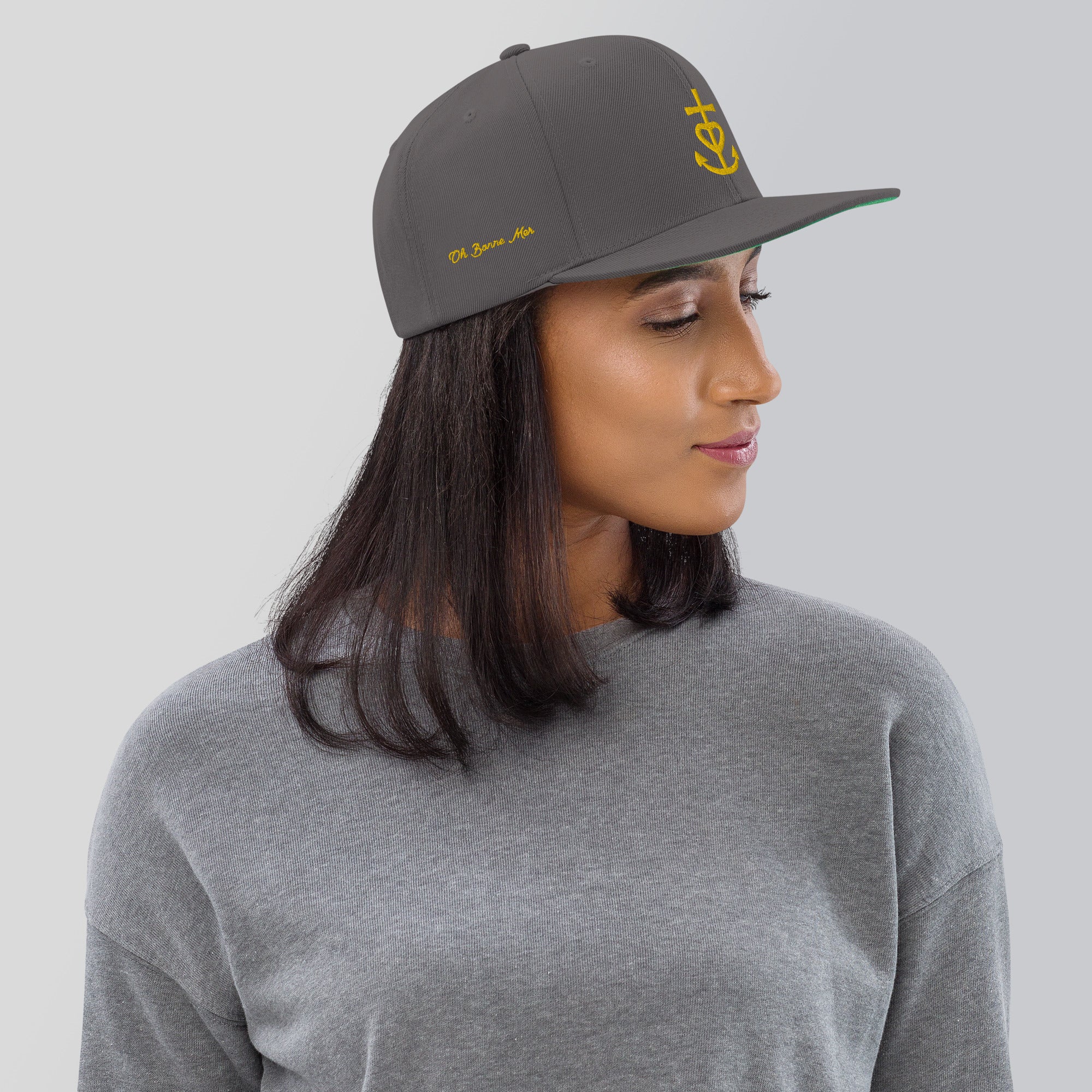 Casquette Snapback Wool Blend Croix de Camargue dorée Oh Bonne mer brodée sur 3 côtés